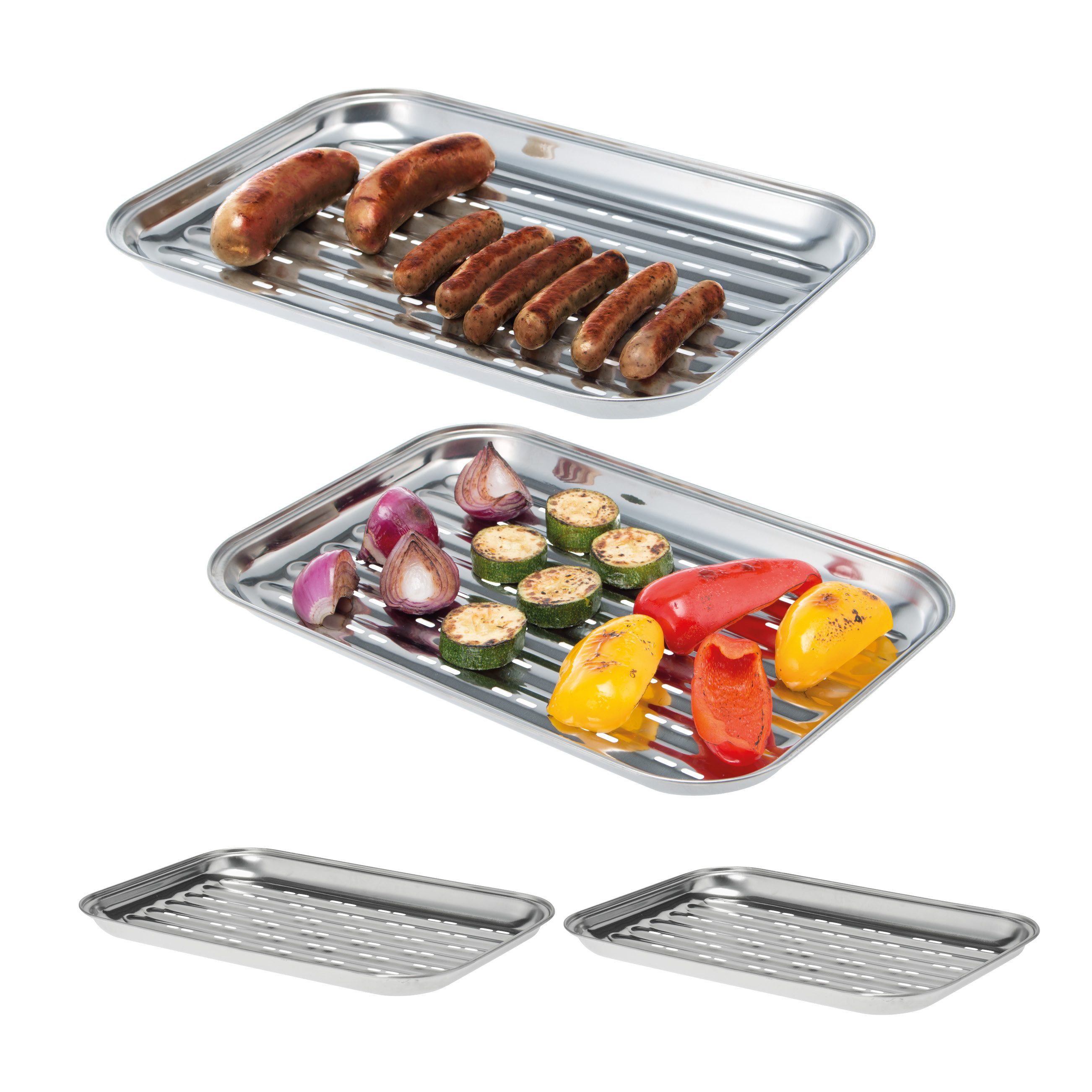 bremermann Grillplatte Grillschale 4er-Set, Grillpfanne Edelstahl, ca. 35 x 24,5 cm (4-St), perforierte Oberfläche