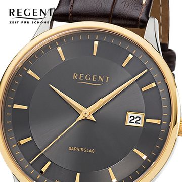 Regent Quarzuhr Regent Herren Uhr GM-1608 Leder Quarz, Herren Armbanduhr rund, mittel (ca. 39mm), Lederarmband