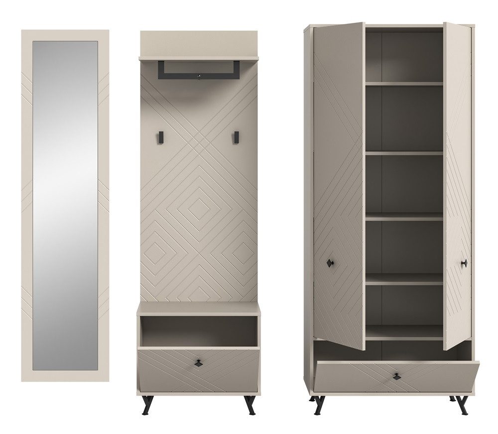 xonox.home Garderoben-Set Garderoben-Set Notes, beige matt/sandfarben, 4-teilig, (4-St), Garderobenmöbel, Garderobenkombination beige
