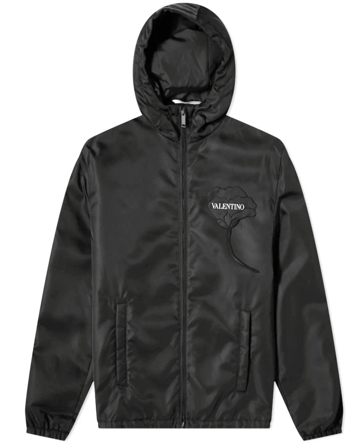 Valentino Allwetterjacke Jacke Blumenlogo Blouson Parker Mit Kapuze seitliche Reißverschlusstaschen, Aufgesticktes Blumenlogo