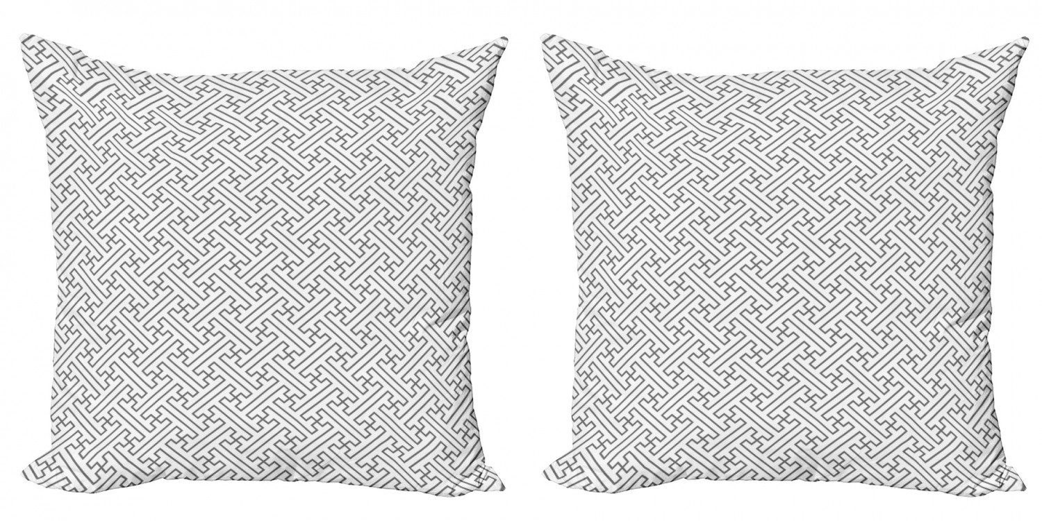 Kissenbezüge Modern Accent Doppelseitiger Digitaldruck, Abakuhaus (2 Stück), Grau und Weiß Minimalistlinien