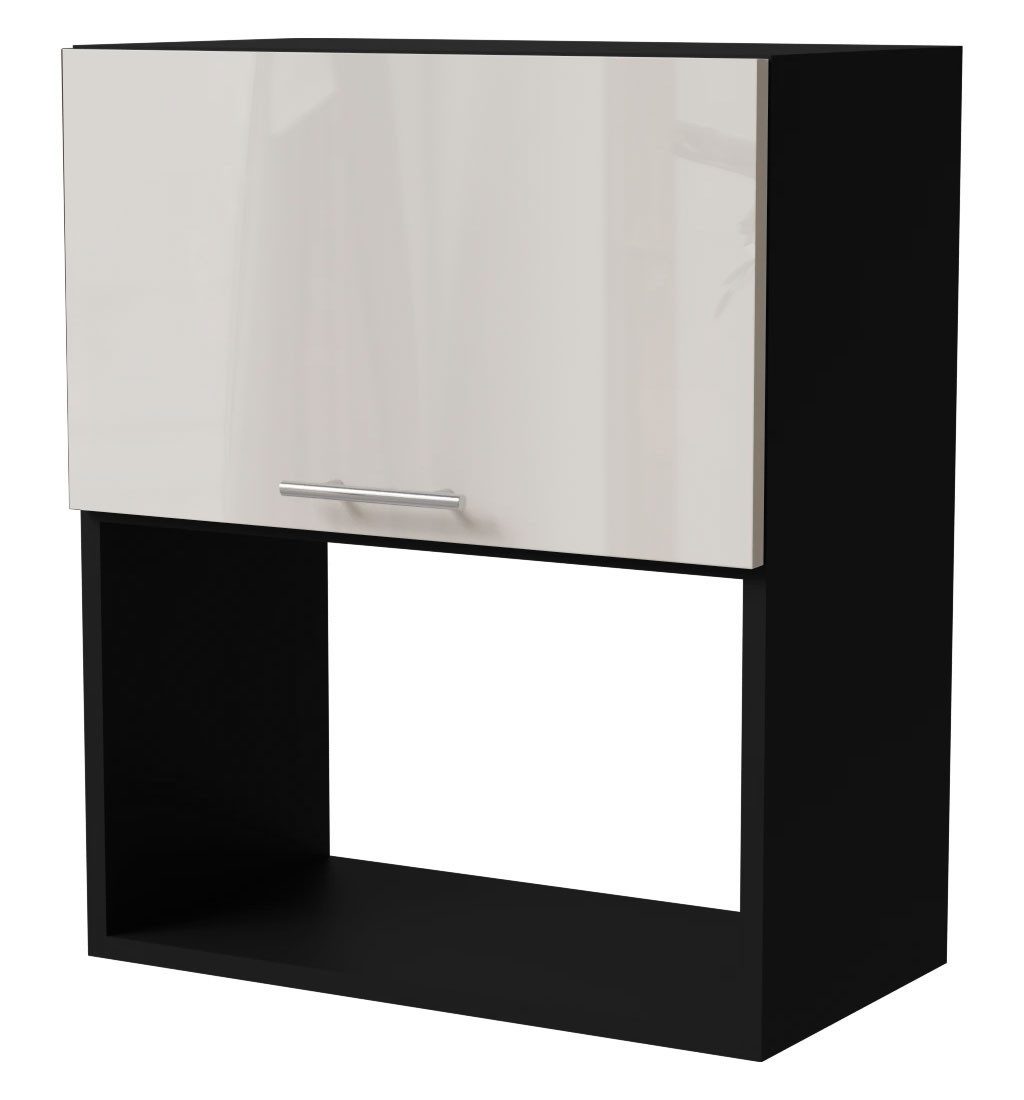 Feldmann-Wohnen Mikrowellenumbauschrank Brerra (W2MK/60, 1 Klappe, 1 Gerätefach, 1-St., moderne Optik, lackierte Fronten, 60x32,5x72cm) schwarz / RAL 9001 creme Hochglanz