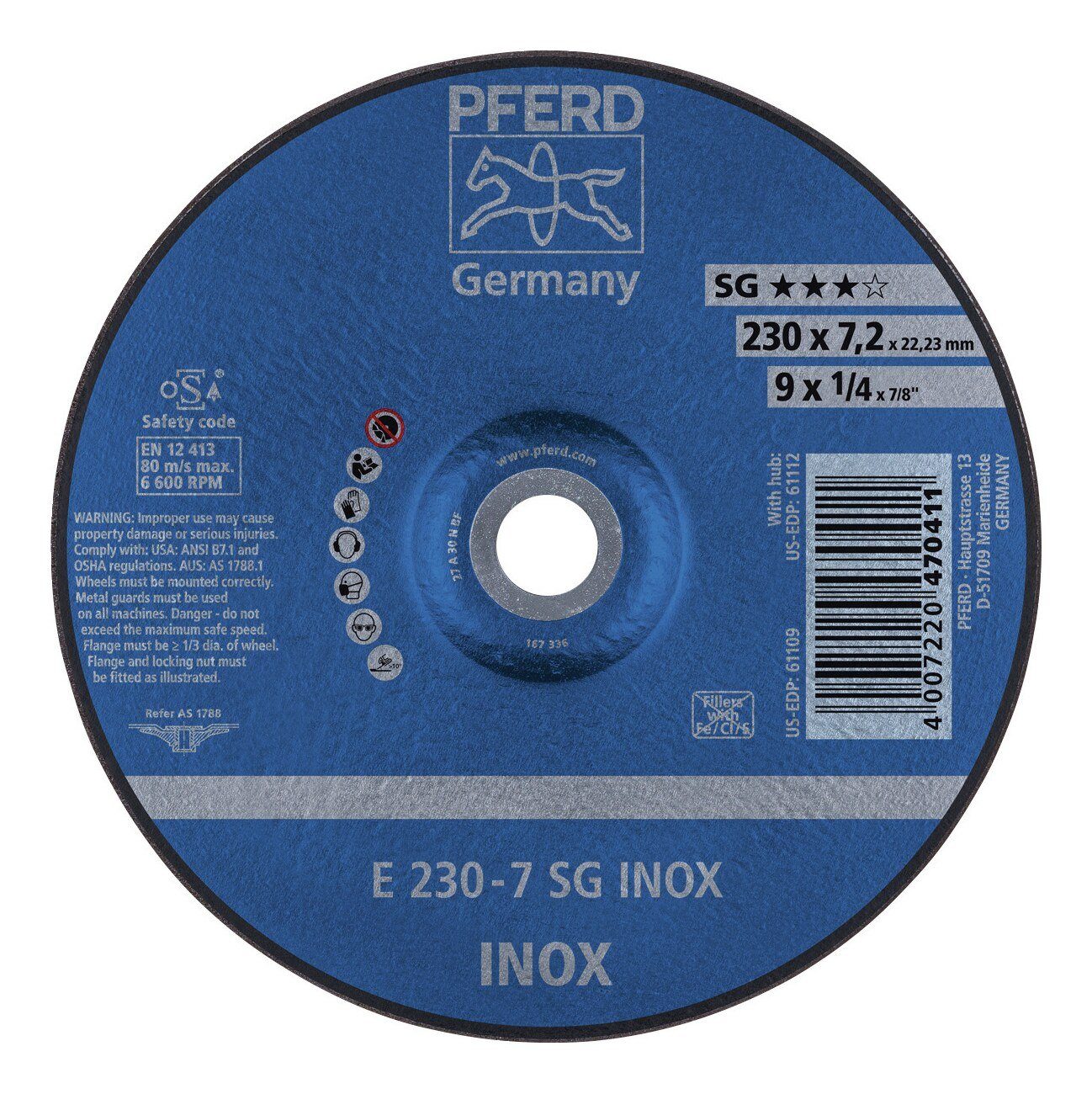 Pferd Schruppscheibe, Ø 178 mm, Gekröpft für V2A A30NSG 178-8,3 mm