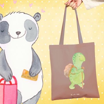 Mr. & Mrs. Panda Tragetasche Schildkröte Wanderer - Braun Pastell - Geschenk, Jutebeutel, Einkaufs (1-tlg), Cross Stitching Griffe