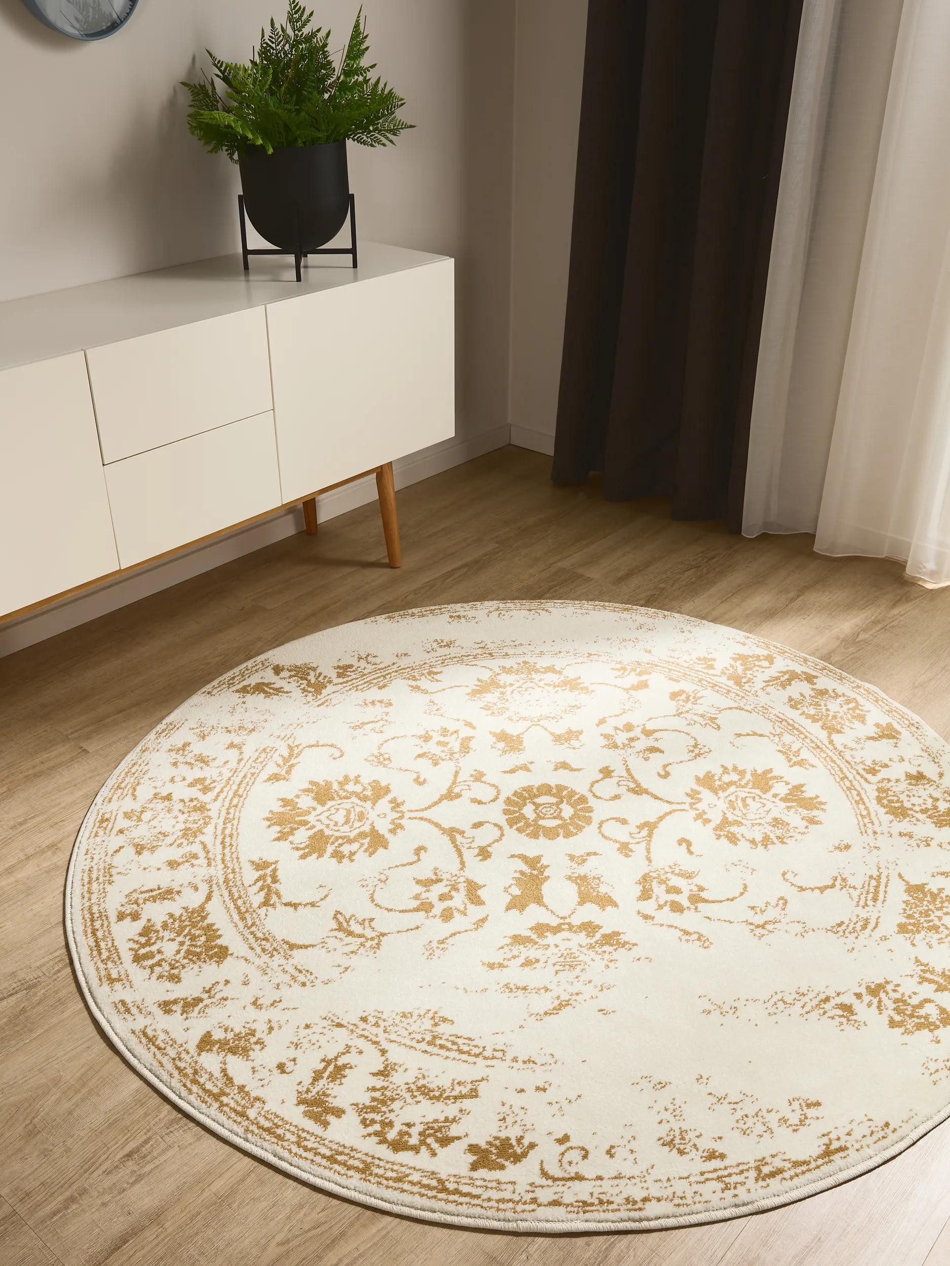 benuta Teppich Suki, rund, Höhe: 6 mm, Vintage-Look, Kurzflor, Retro Teppich Wohnzimmer, Schlafzimmer
