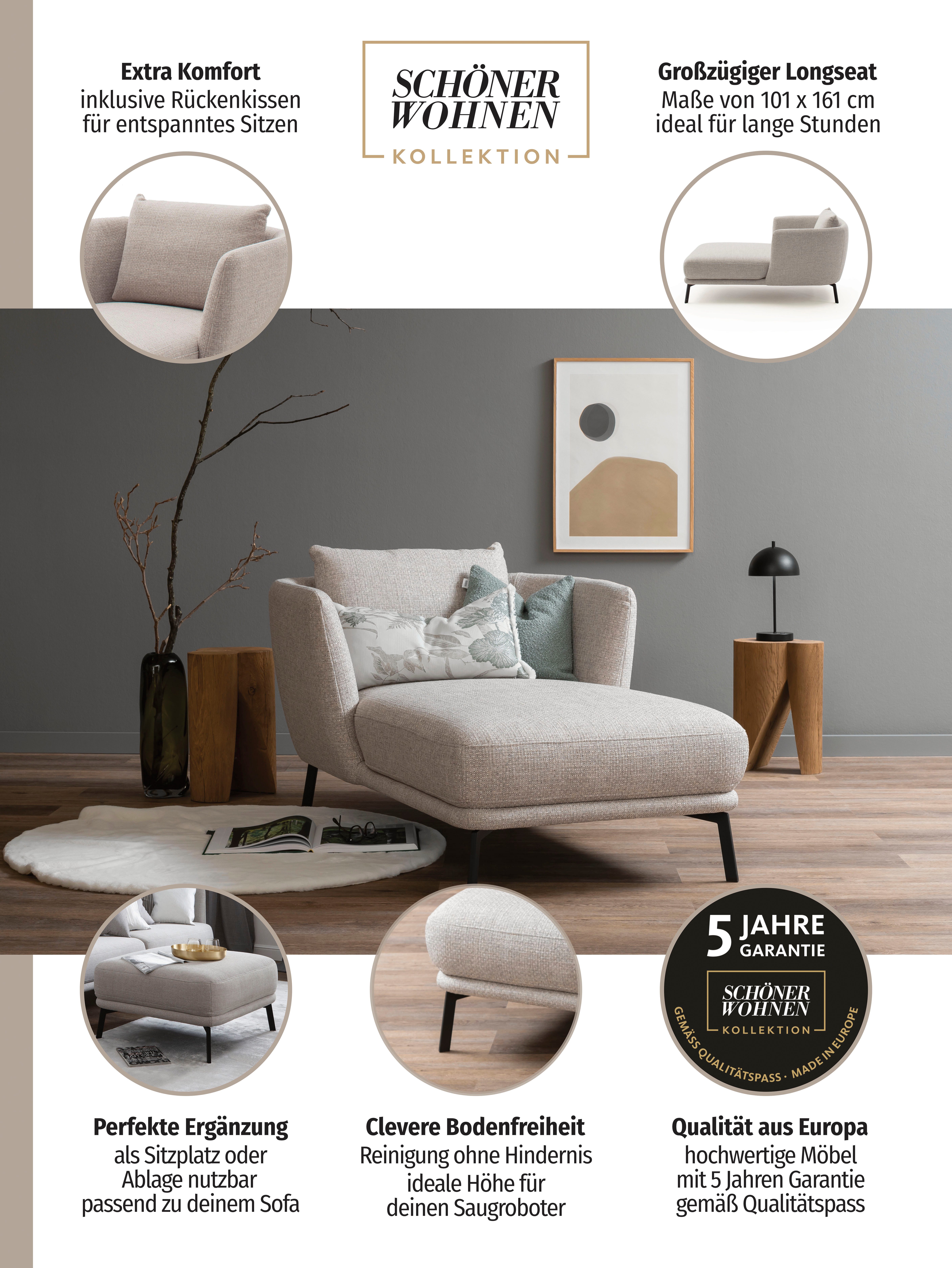 SCHÖNER WOHNEN-Kollektion Chaiselongue Pearl - 5 Jahre Hersteller-Garantie, auch in Bouclé. Füße Massivholz, Loveseat und Loungesessel, Maße (B/H/T): 101/71/161 cm