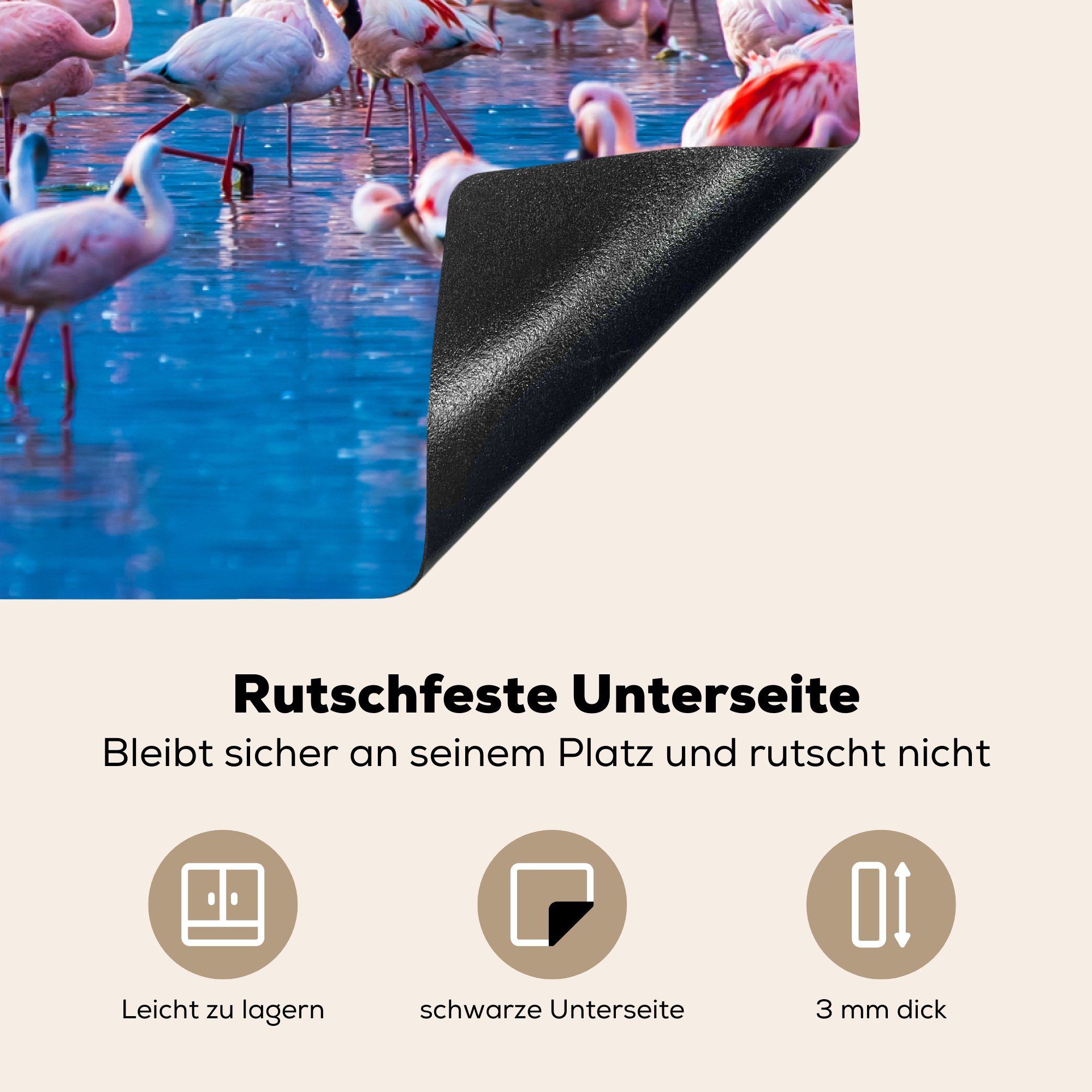 MuchoWow Herdblende-/Abdeckplatte Flamingo - - Rosa, tlg), (1 für 77x51 Tropisch küche Arbeitsplatte Wasser - Ceranfeldabdeckung, Vinyl, cm