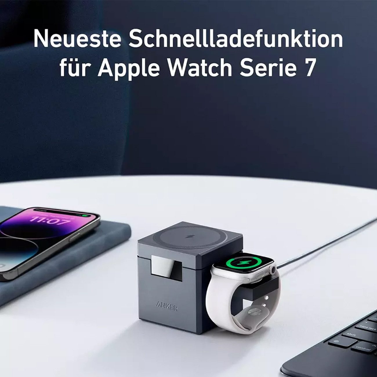 Anker 3-in-1 Cube with MagSafe Universal-Ladegerät (Kabelloses Ladegerät, 15 W, Inklusive AC-Netzteil, MagSafe)