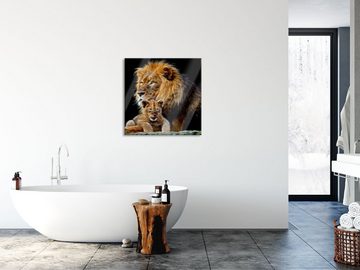 Pixxprint Glasbild lieber Löwe mit Jungtier, lieber Löwe mit Jungtier (1 St), Glasbild aus Echtglas, inkl. Aufhängungen und Abstandshalter