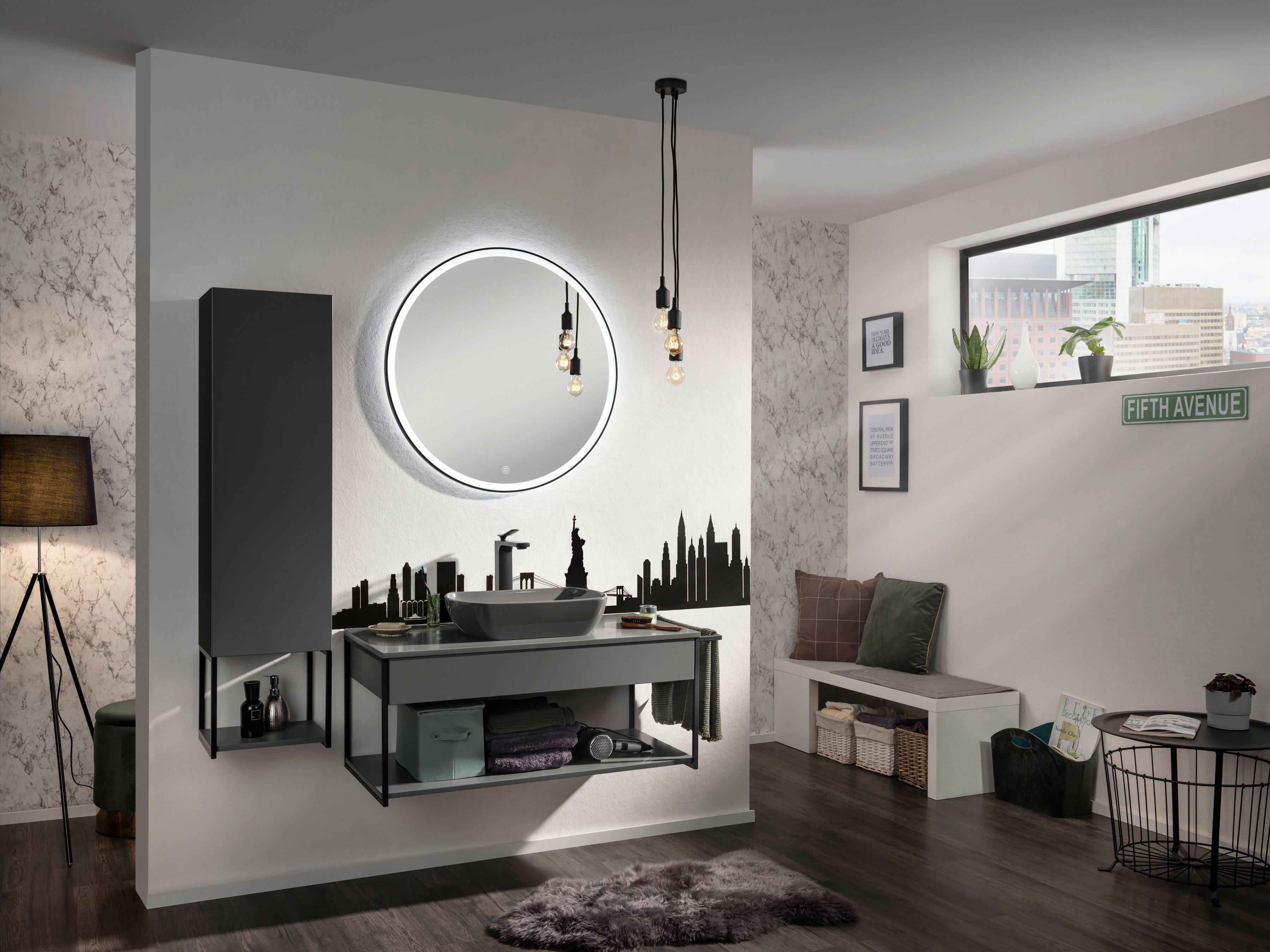 FACKELMANN Badspiegel New York Rund, mit Sensor, 230 V,LED