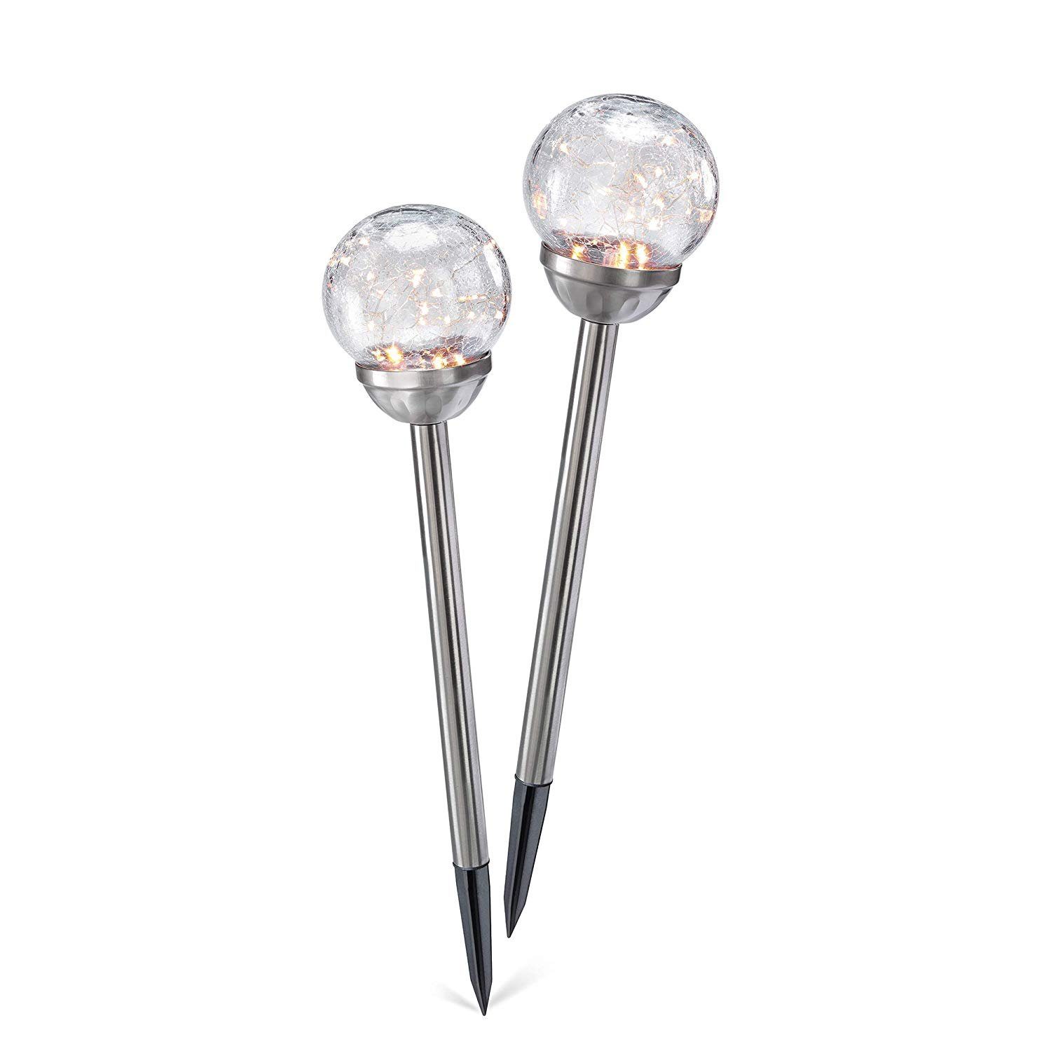 im esotec warmweißes 2er-Set LED Solarleuchte Licht Gartenstecker"Golden Solar - Balls"