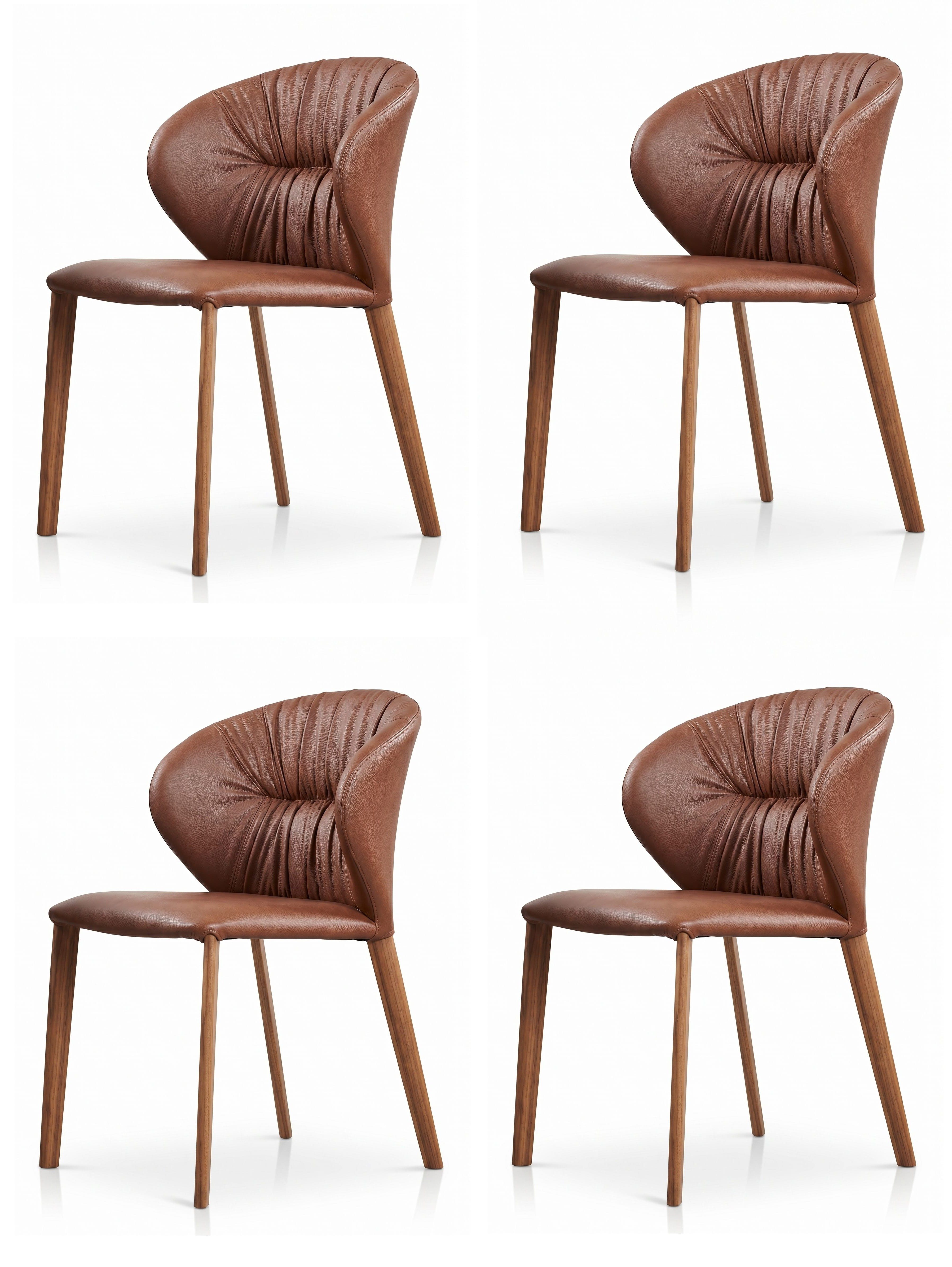 Xlmoebel Sitzgruppe Esszimmerstühle 4er Set Kunstleder Raffung Sattelleder Holzoptik, (4-tlg., 4er-Set)