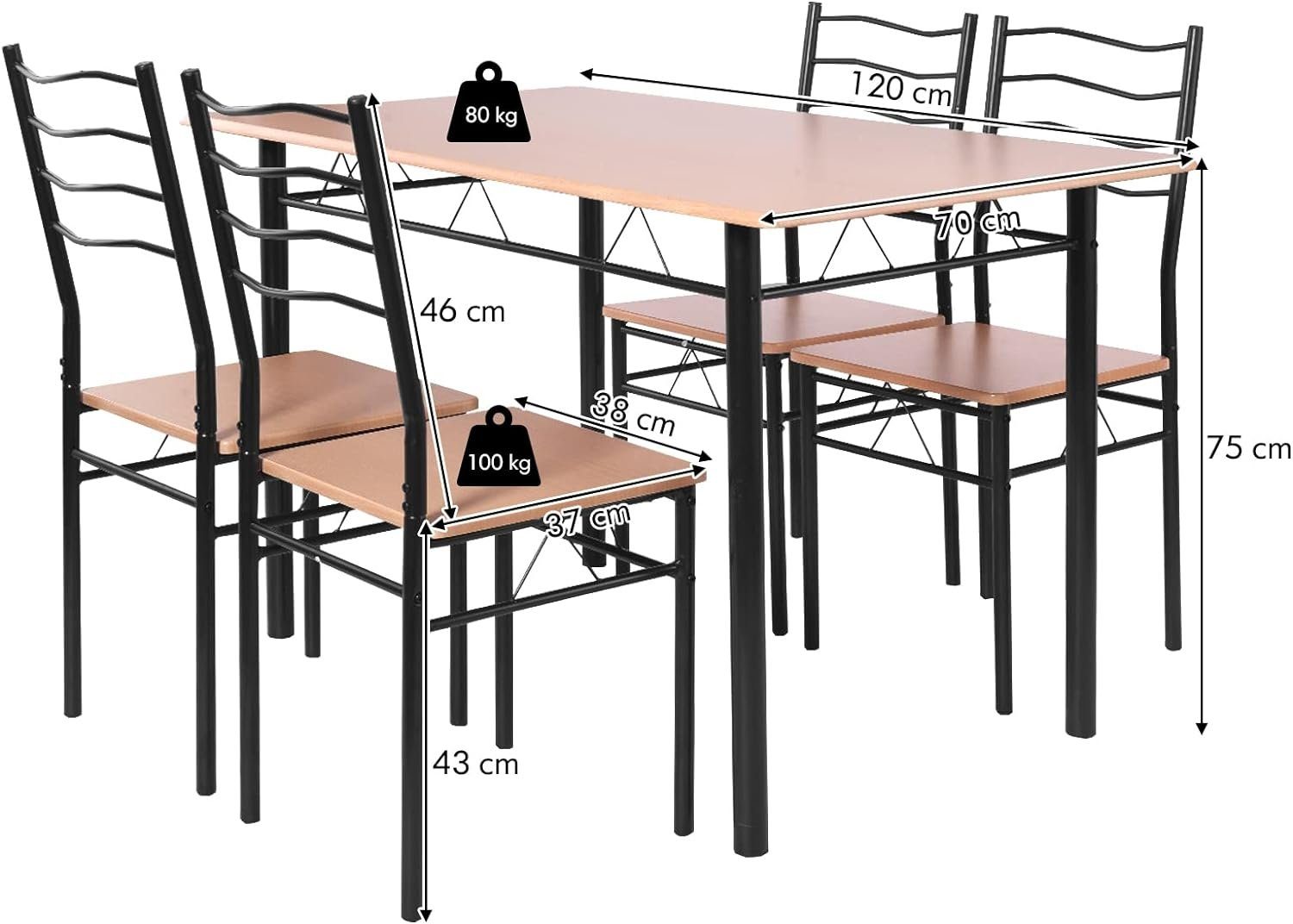 KOMFOTTEU Essgruppe Küchenmöbel, Küche schwarz 5-tlg), (Set, für Esszimmer