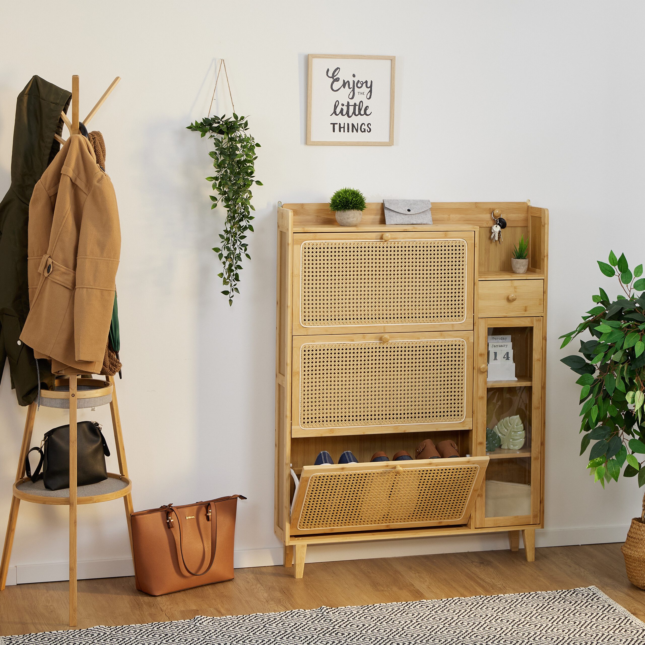 relaxdays Schuhschrank mit Rattanoptik 5 Fäch günstig online kaufen