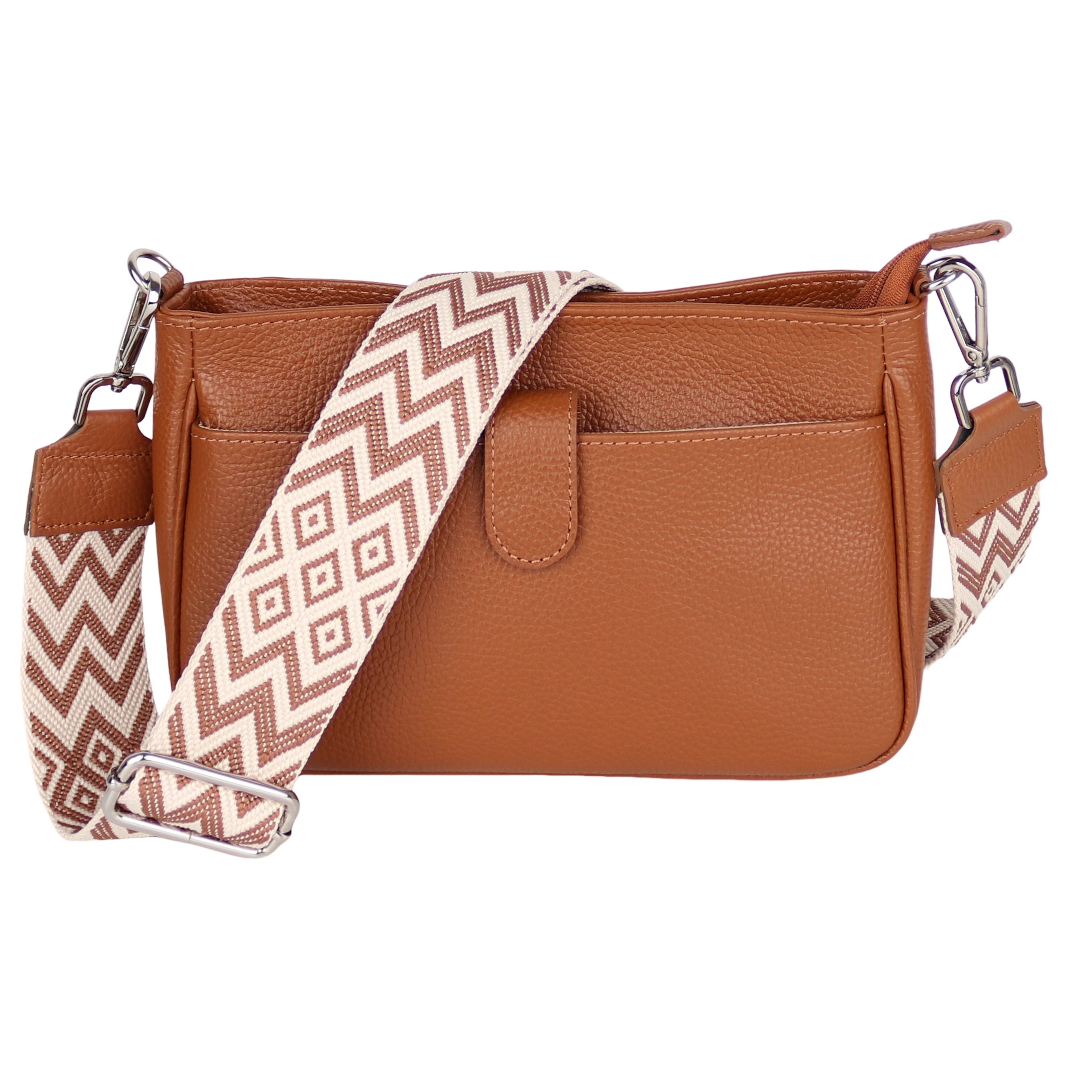 MIRROSI Umhängetasche Damen, Echtleder, Leder, Made in Italy, Mittelgroß 2 in 1 (Schultertasche für jeden Anlass (1 Tasche mit 1 oder 2 Gurte), ca.26x16x8cm), Crossbody Bag, Schwarz, gemusterten& verstellbaren Schulterriemen