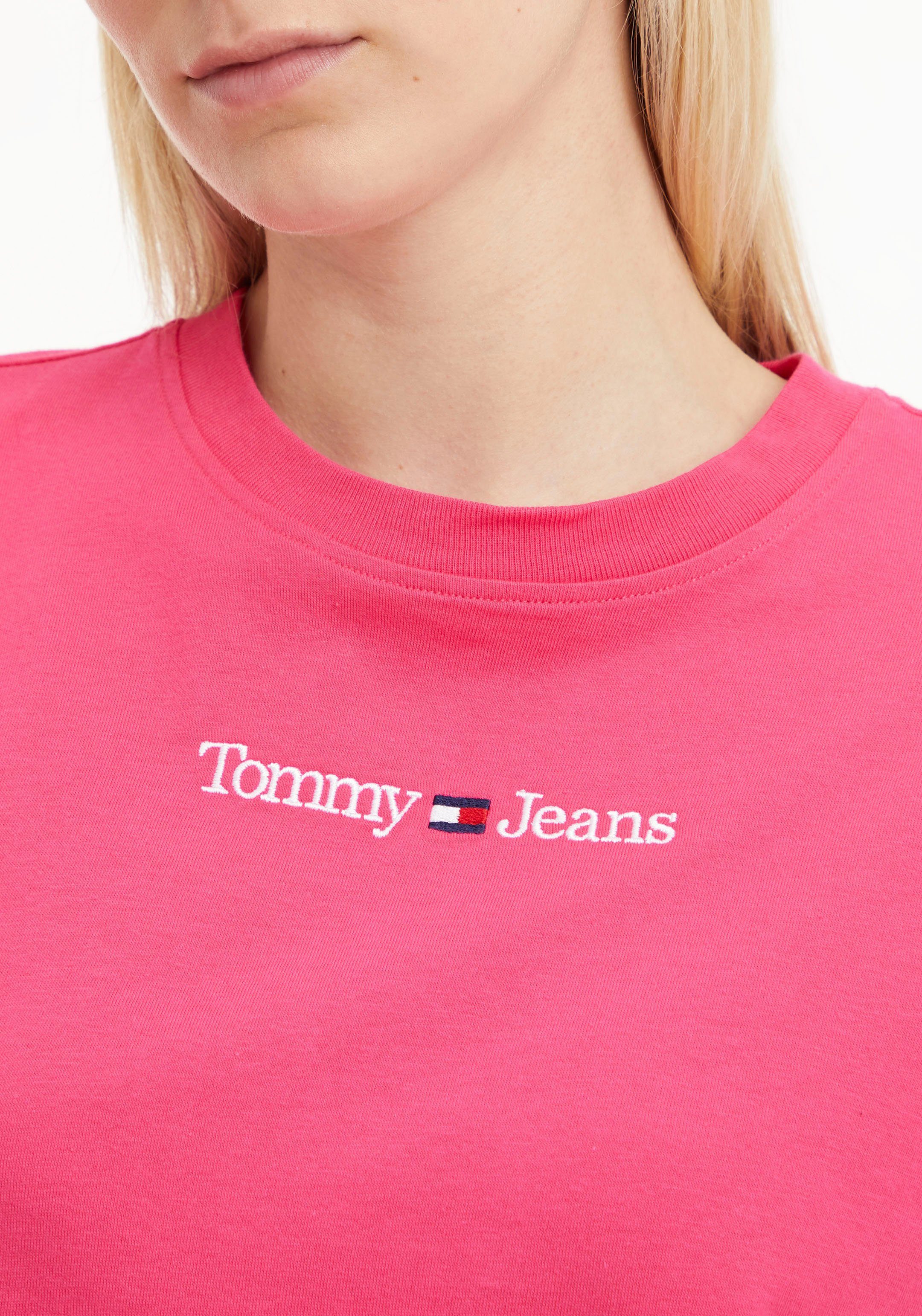 Tommy Jeans Kurzarmshirt TJW Jeans SERIF Jewel-Pink Tommy Logoschriftzug mit CLS Linear TEE LINEAR