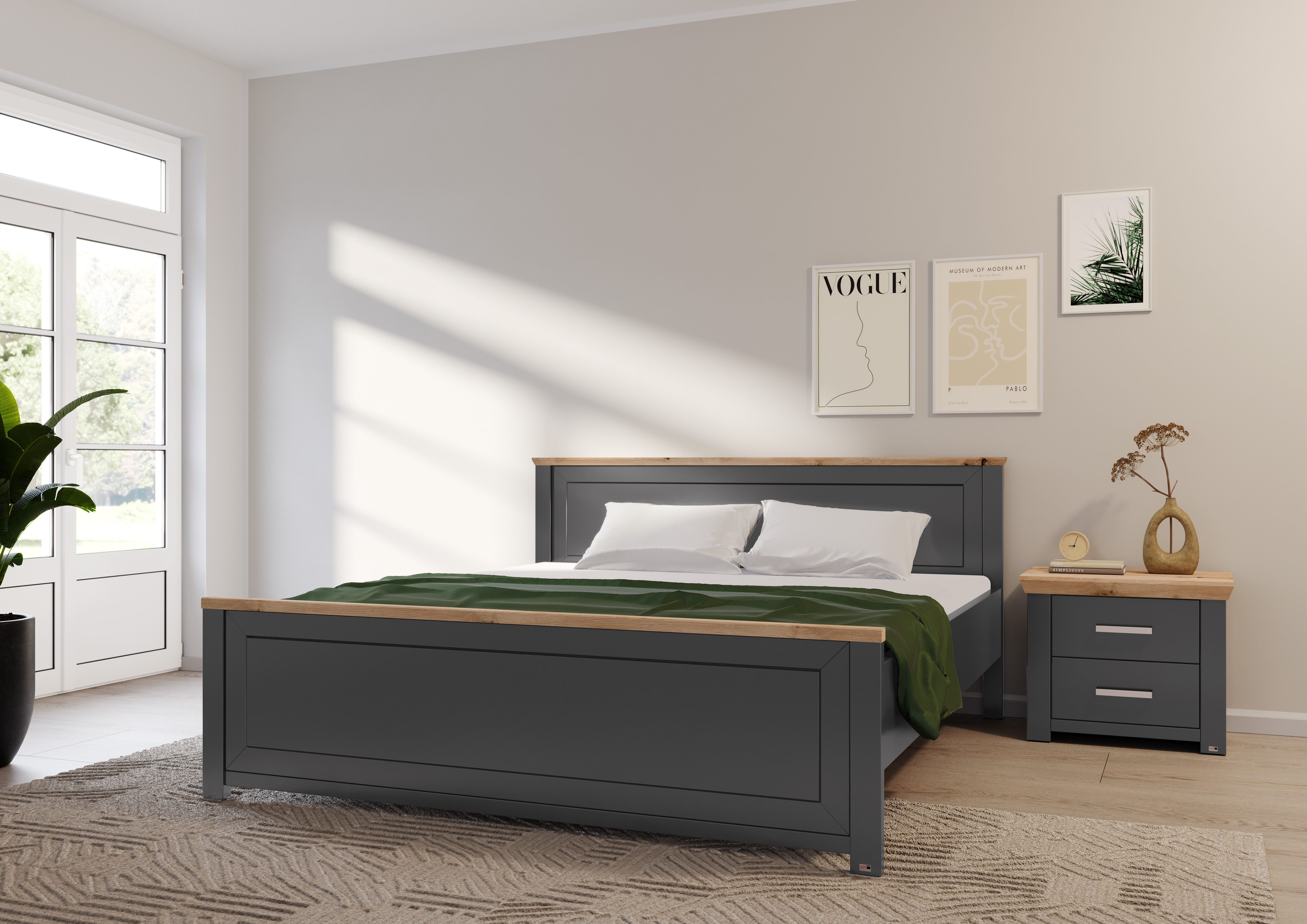 set one by Musterring Bett York Schlafen (1-tlg), Doppelbett 180 x 200 cm, weiß/Eiche Nelson oder grau/Artisan-Eiche