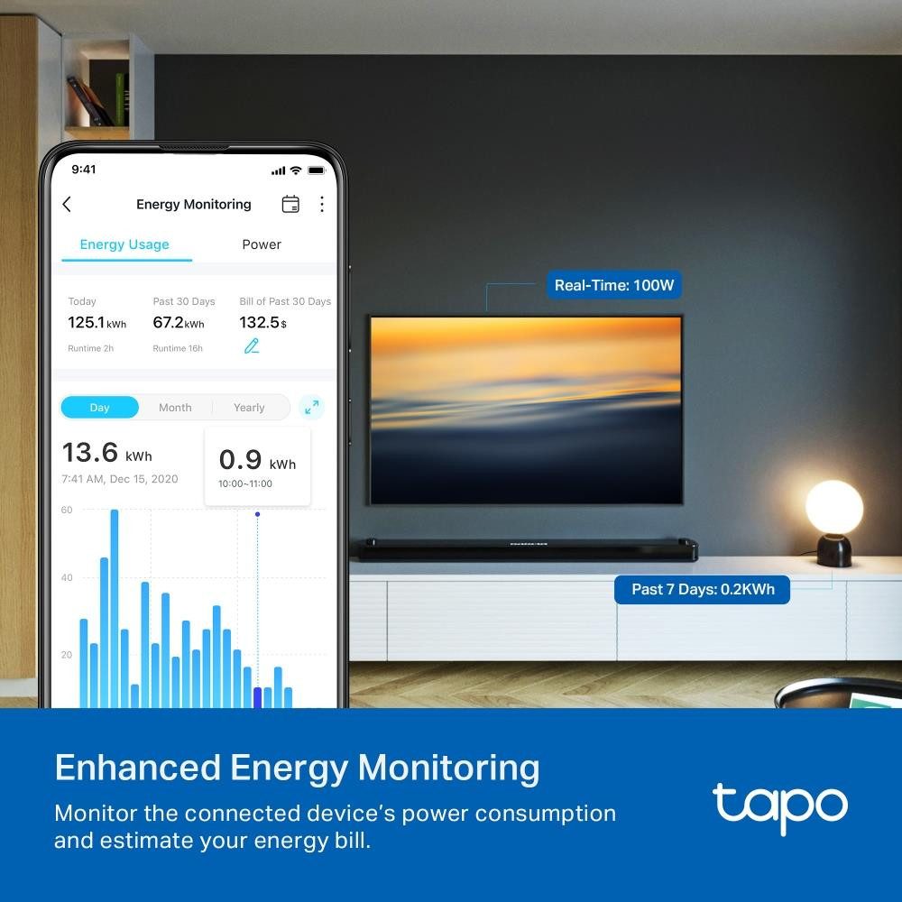 tp-link Tapo P115 4er Set Smart-Home-Zubehör, Smart WLAN Steckdose Energieüberwachung App Steuerung