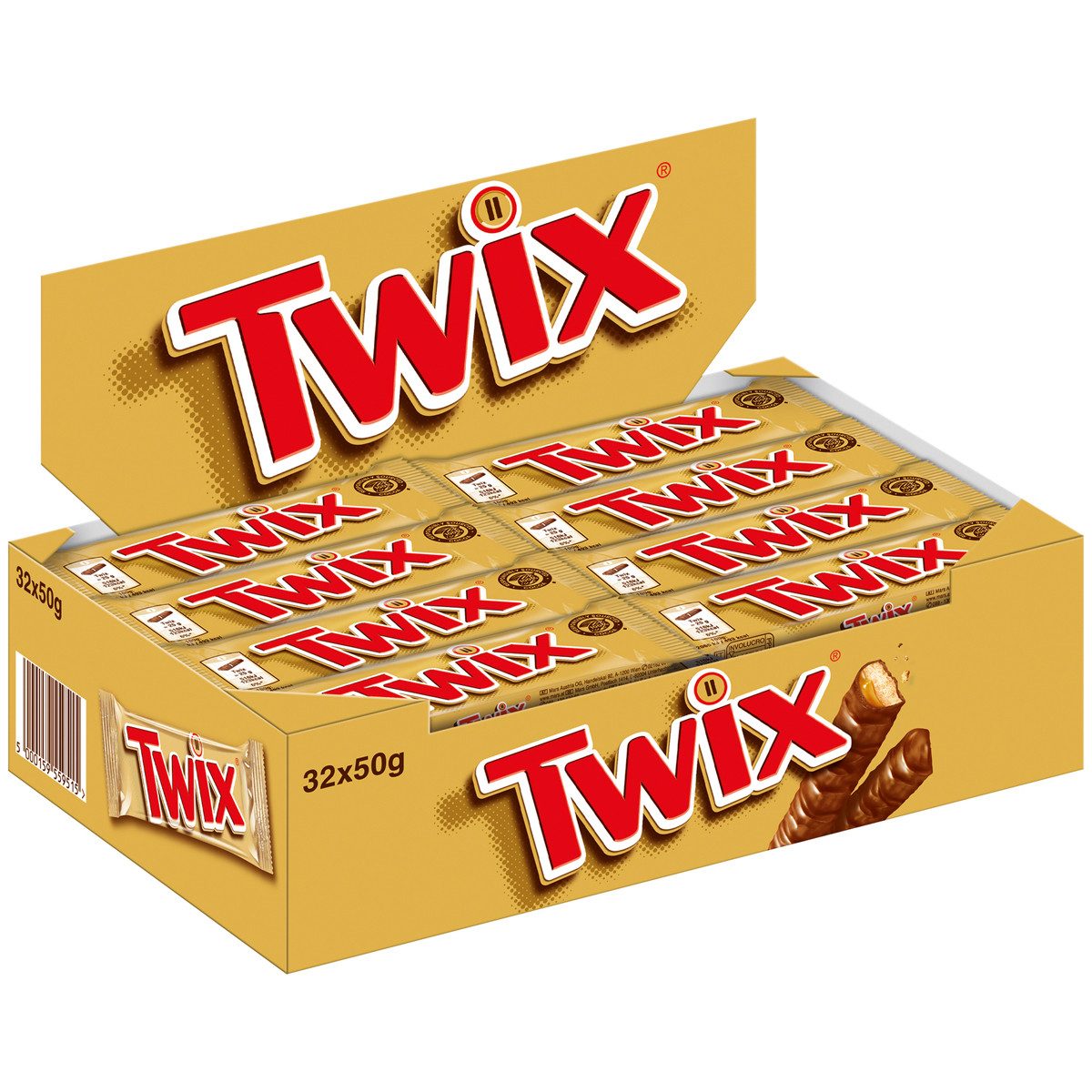 Twix Schokolade, Twix Riegel Keks mit Karamell umhüllt von Schokolade 50g 32er Pack