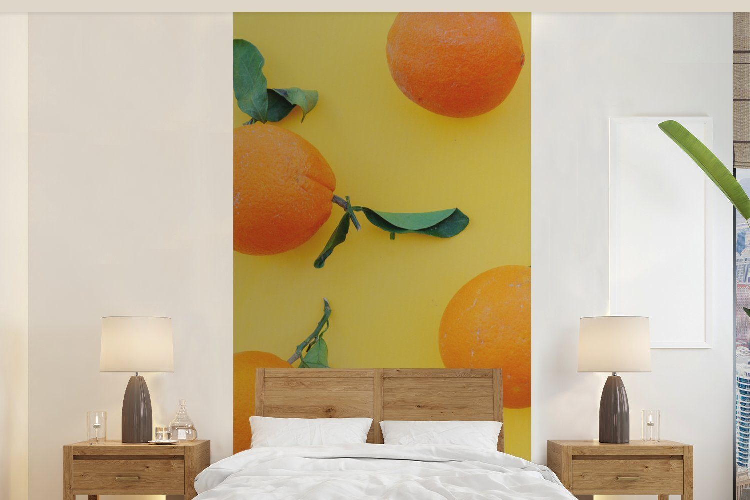 MuchoWow Fototapete Zitrone - Orange - Gelb, Matt, bedruckt, (2 St), Vliestapete für Wohnzimmer Schlafzimmer Küche, Fototapete