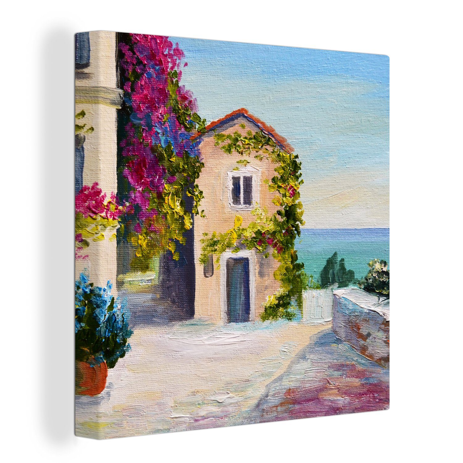 OneMillionCanvasses® Leinwandbild Malerei - Haus - Ölfarbe - Dorf, Fotodruck (1 St), Wandbild, Deko Schlafzimmer Wohnzimmer Flur 20x20 cm