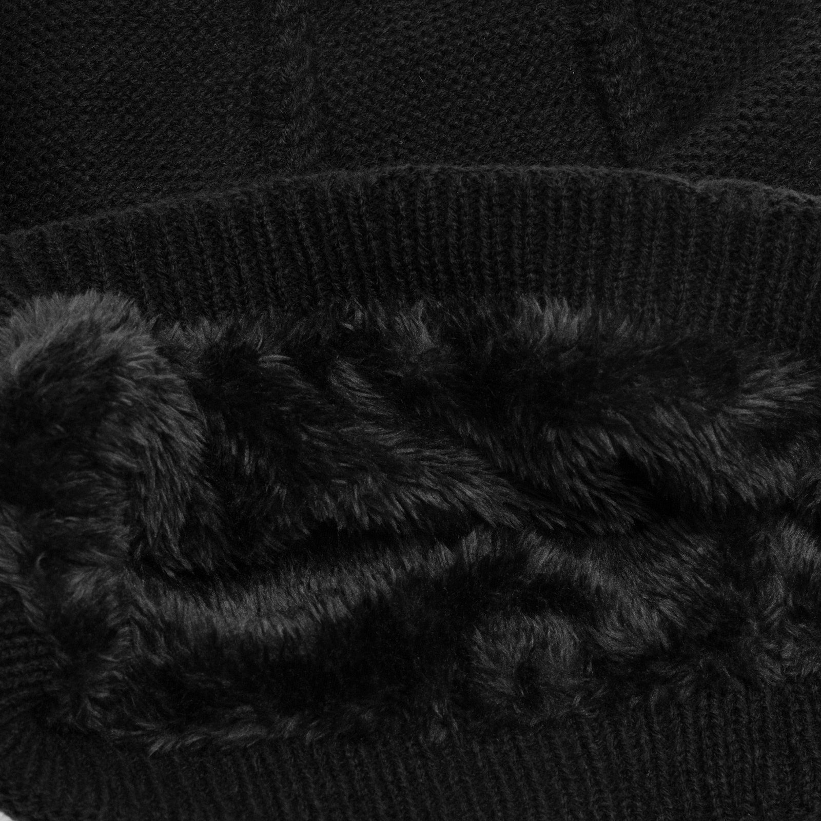 Muster mit gefütterte Feinstrick MU157 Mütze Beanie Flecht schwarz Caspar stylischem Beanie