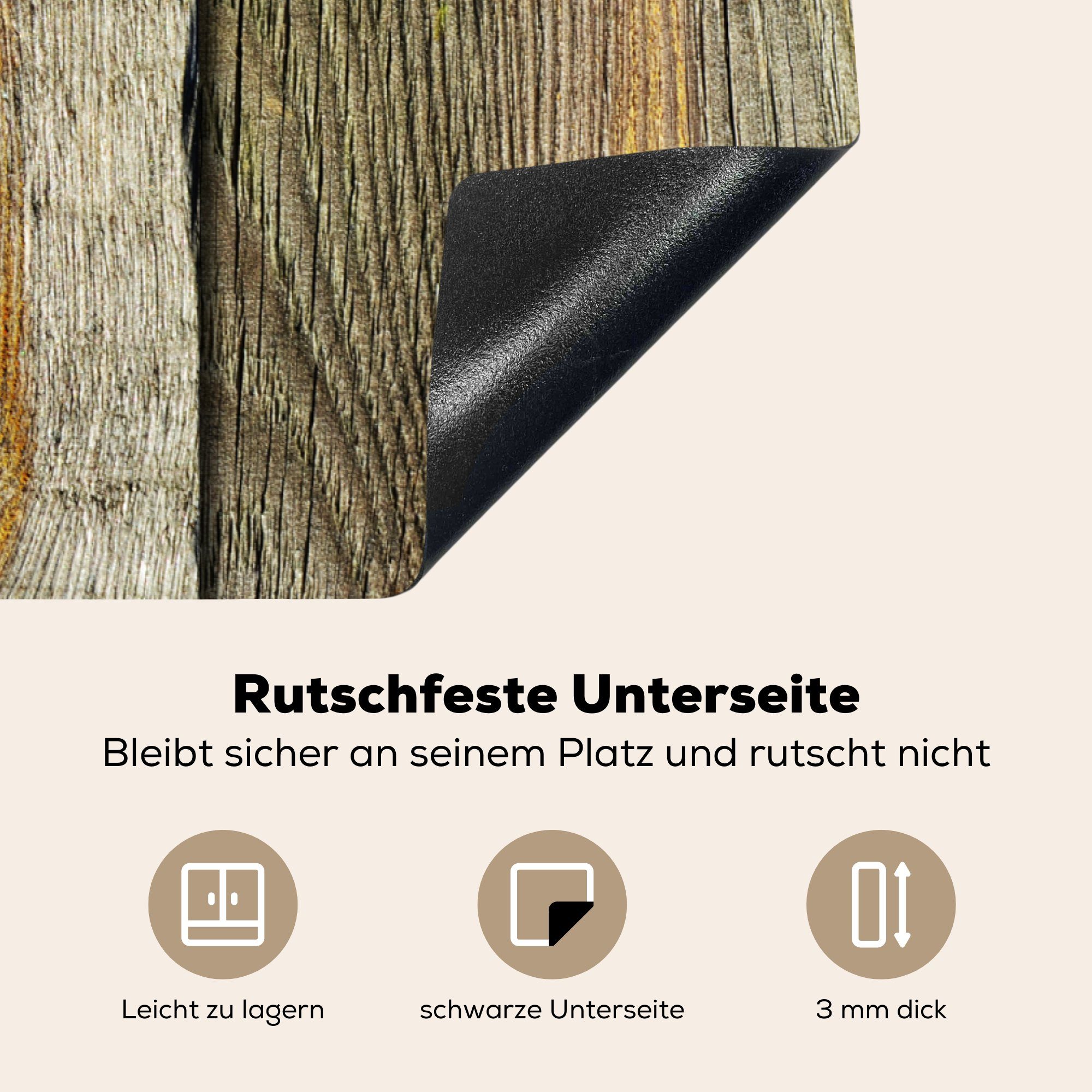 Holz tlg), Vintage, cm, Ceranfeldabdeckung küche, - - 81x52 - Vinyl, Schutz Regale Induktionskochfeld Design Herdblende-/Abdeckplatte MuchoWow die (1 für