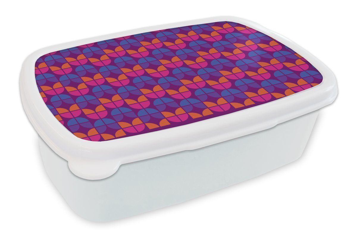 (2-tlg), Brotbox Lunchbox Kinder MuchoWow Mädchen Erwachsene, Kunststoff, - für - und Jungs weiß für und Brotdose, Tulpen Muster Retro,
