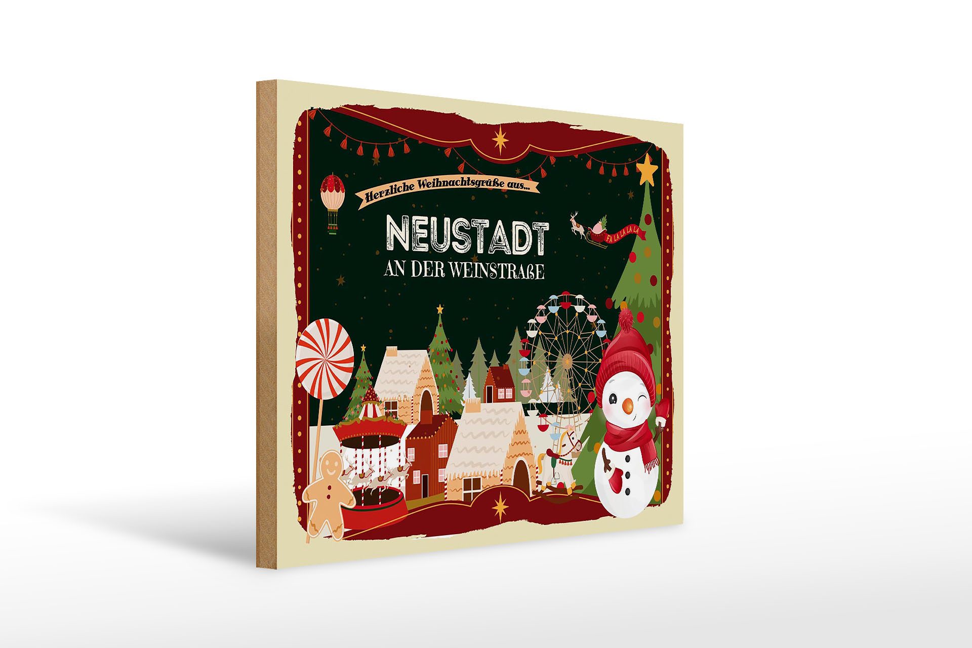 Femer GmbH Holzbild Weihnachten Grüße NEUSTADT AN DER WEINSTRAßE 40x30cm, Feste und Feiertage (1 St), Glatte Holzfaserplatte (MDF), vorn beschichtet