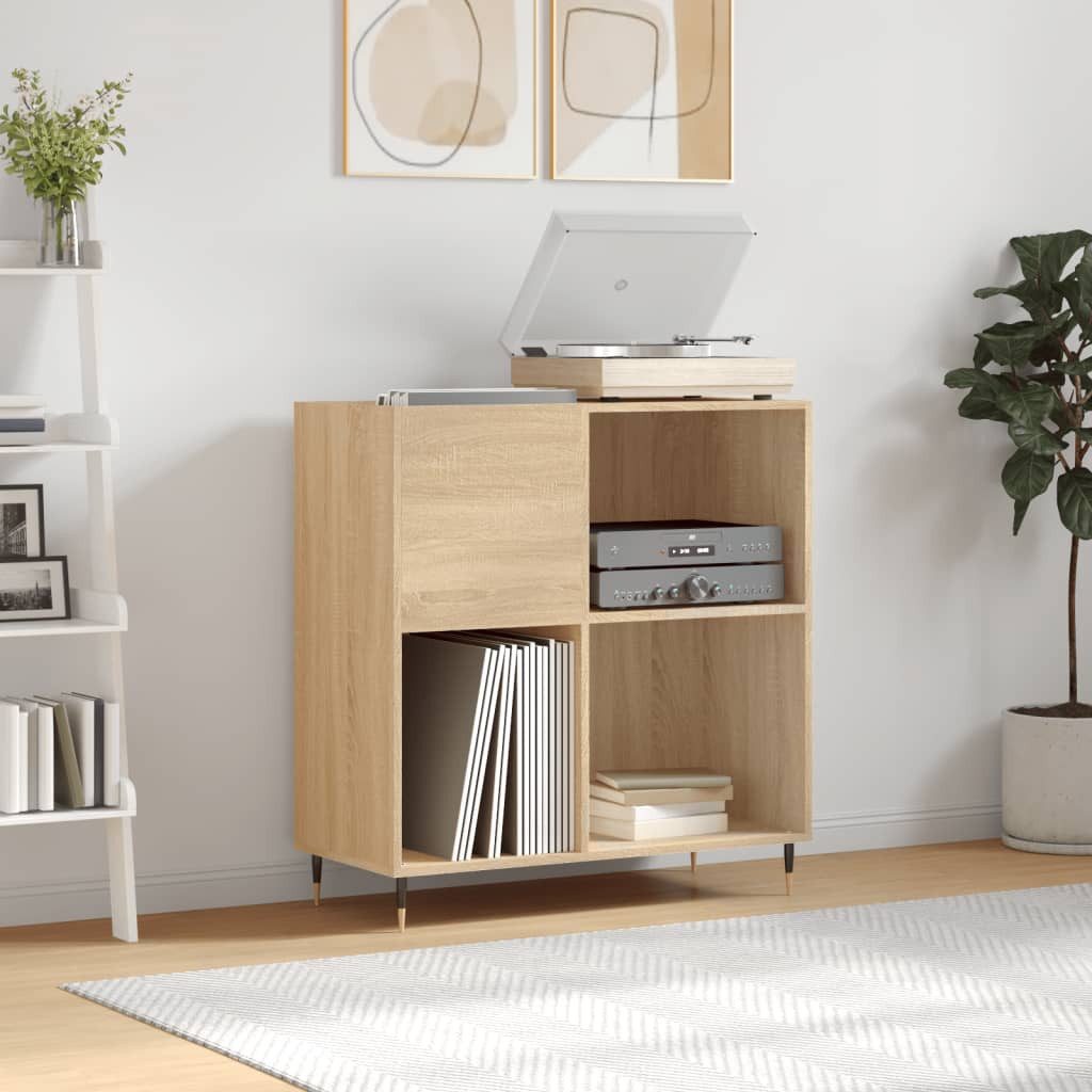 furnicato Media-Regal Plattenschrank 84,5 x 38 x 89 cm Sonoma-Eiche, 1-tlg., Vinylregal mit Ablage für Plattenspieler und stabilen Eisenbeinen