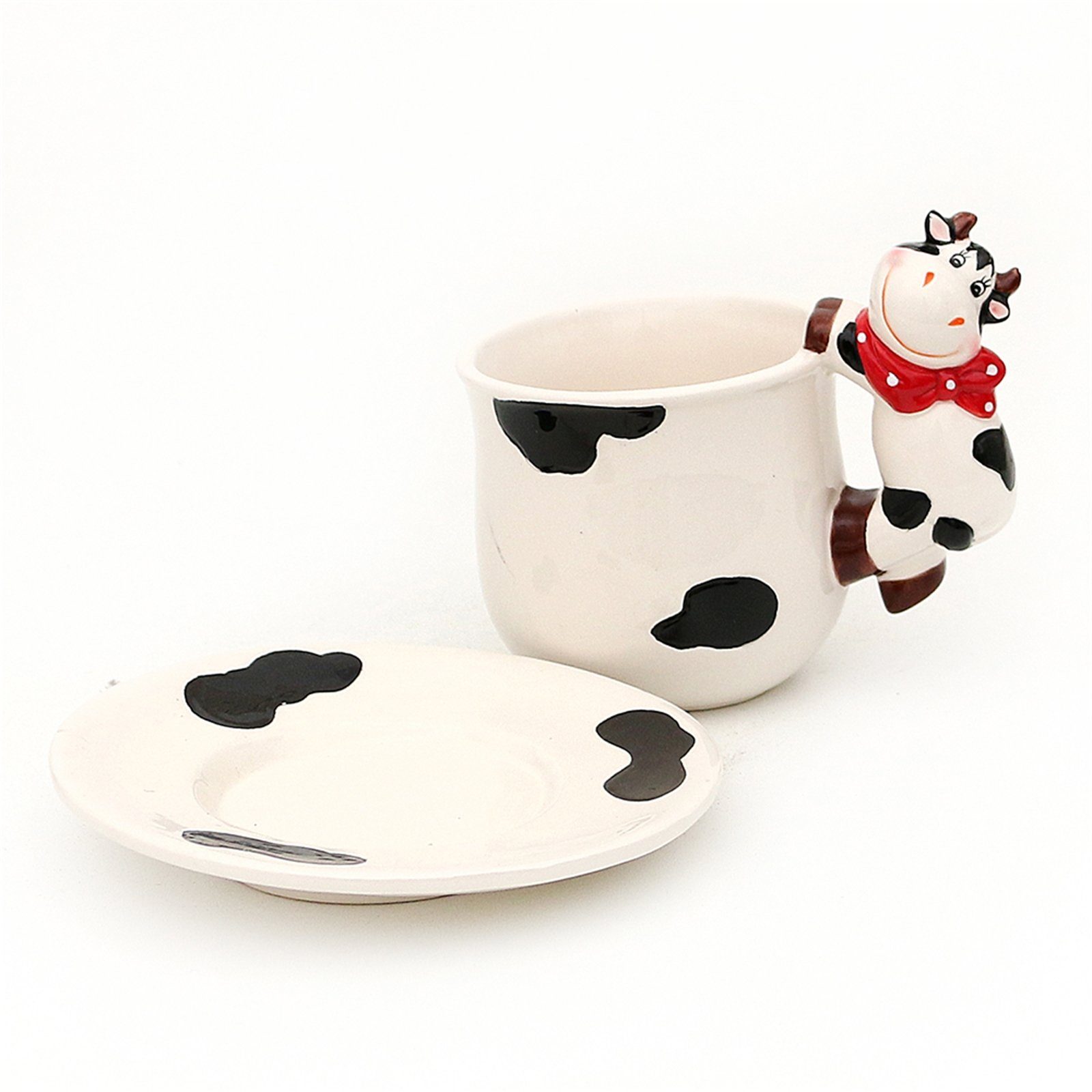 SIGRO Tasse Dolomite Tasse mit Teller Kuh, 2-tlg., Keramik, Kaffeetasse Teetasse Milchtasse