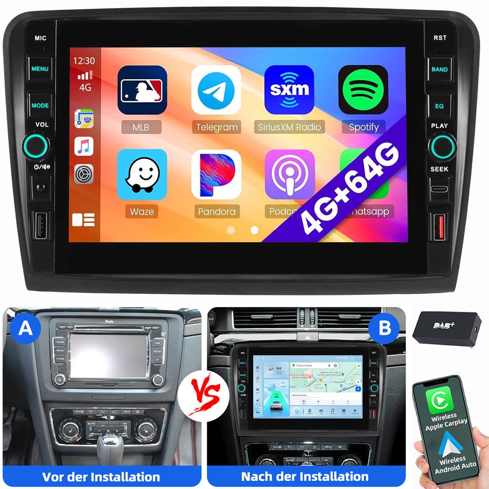 ESSGOO Für Skoda Superb 2 3T 2008-2015 Android 15 Type-C USB Autoradio (RDS, Digitalradio (DAB), FM, AM)