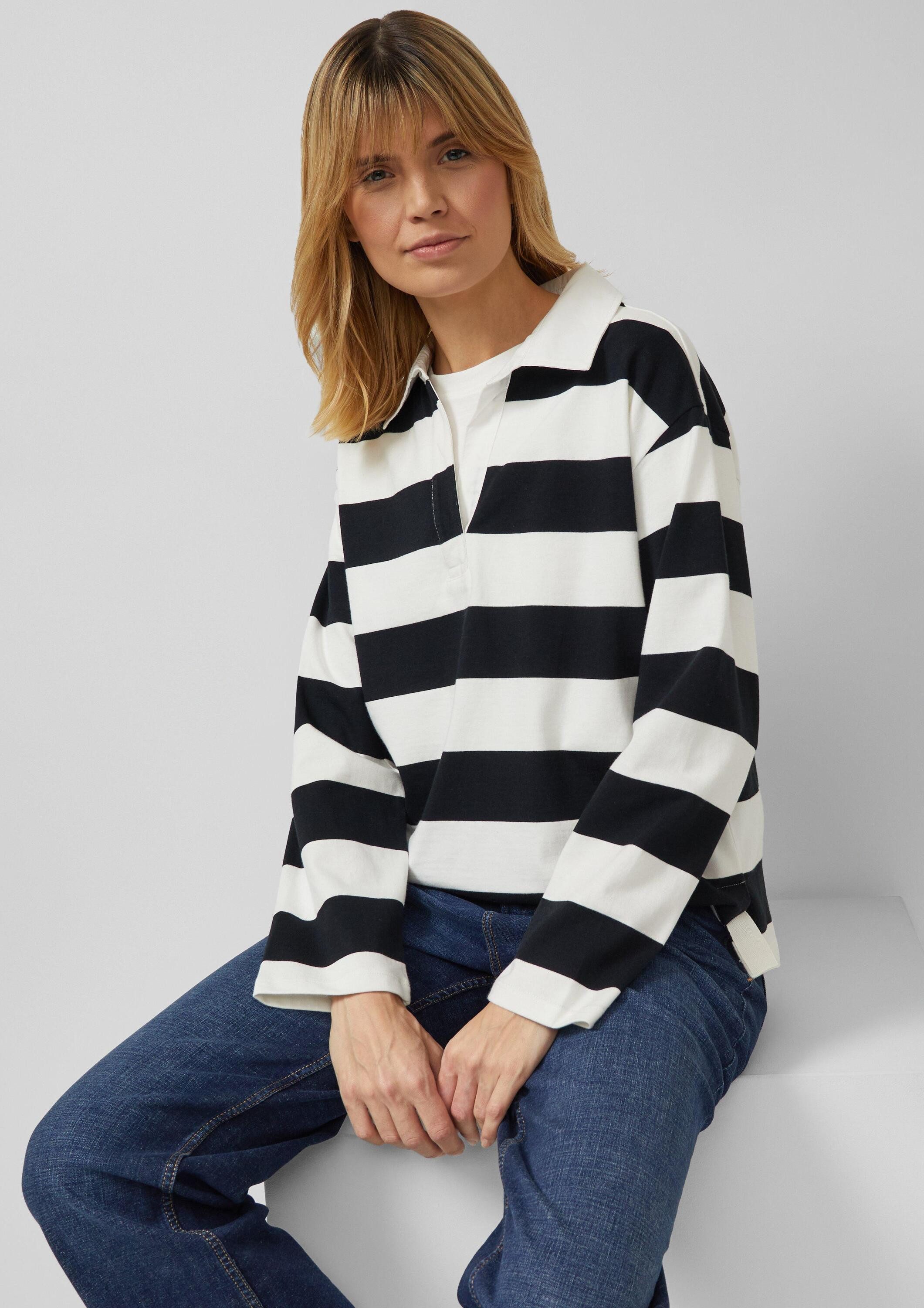 s.Oliver Sweatshirt Sweatshirt Gestreiftes Baumwoll-Shirt mit Hemdkragen