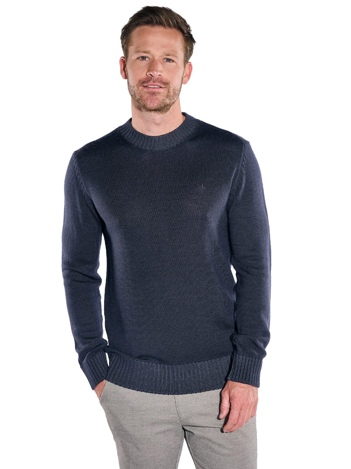 ENGBERS GERMANY Rundhalspullover Herren Weicher Strickpullover aus Merinowolle, Saphirblau