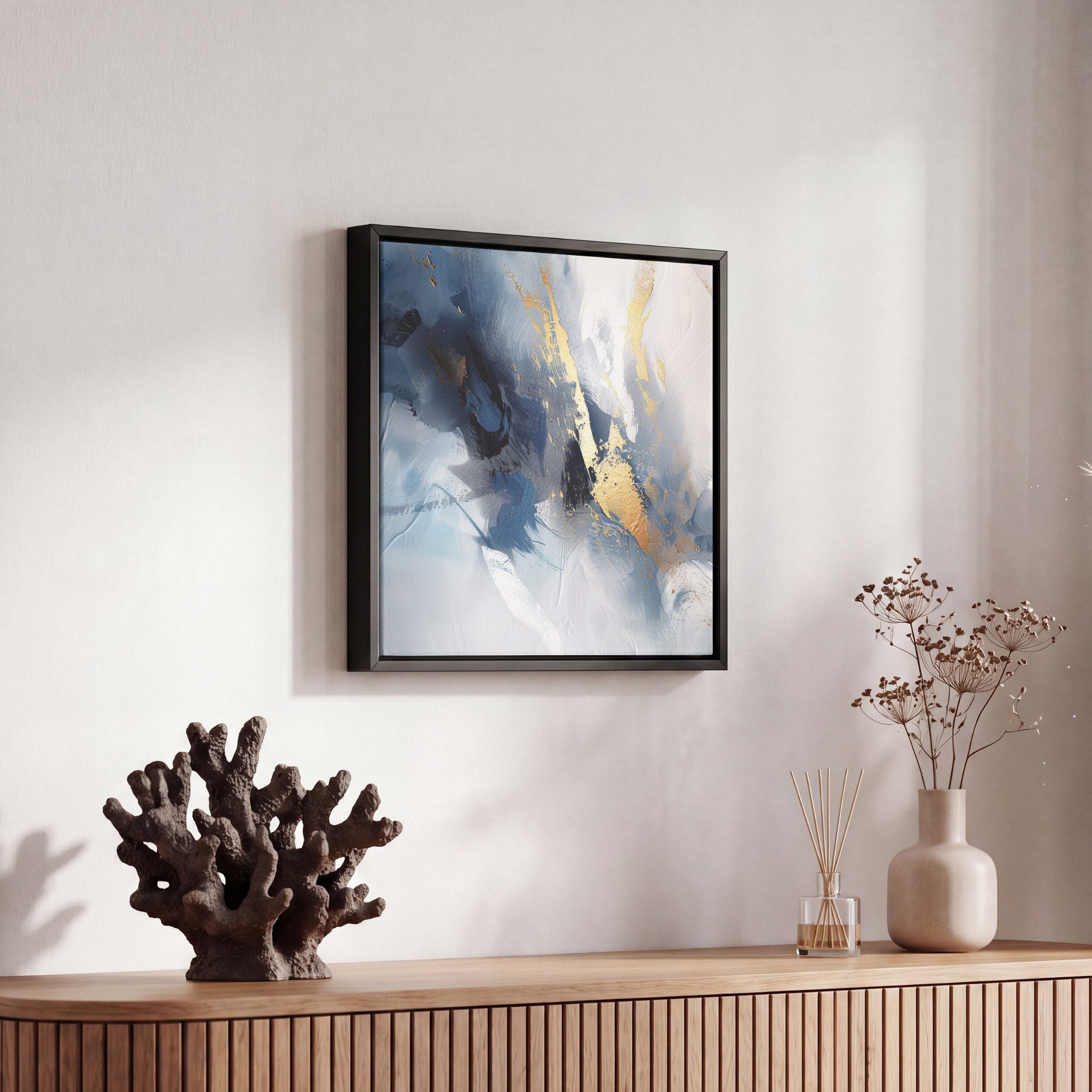 OneMillionCanvasses® Leinwandbild mit Rahmen - Blau - Modern - Marmor - Abstrakt - Gold, Fotodruck (1 St), Leinwand Bilder Klein, Wand Dekoration Aesthetic 20x2 – Bild 5 von 5