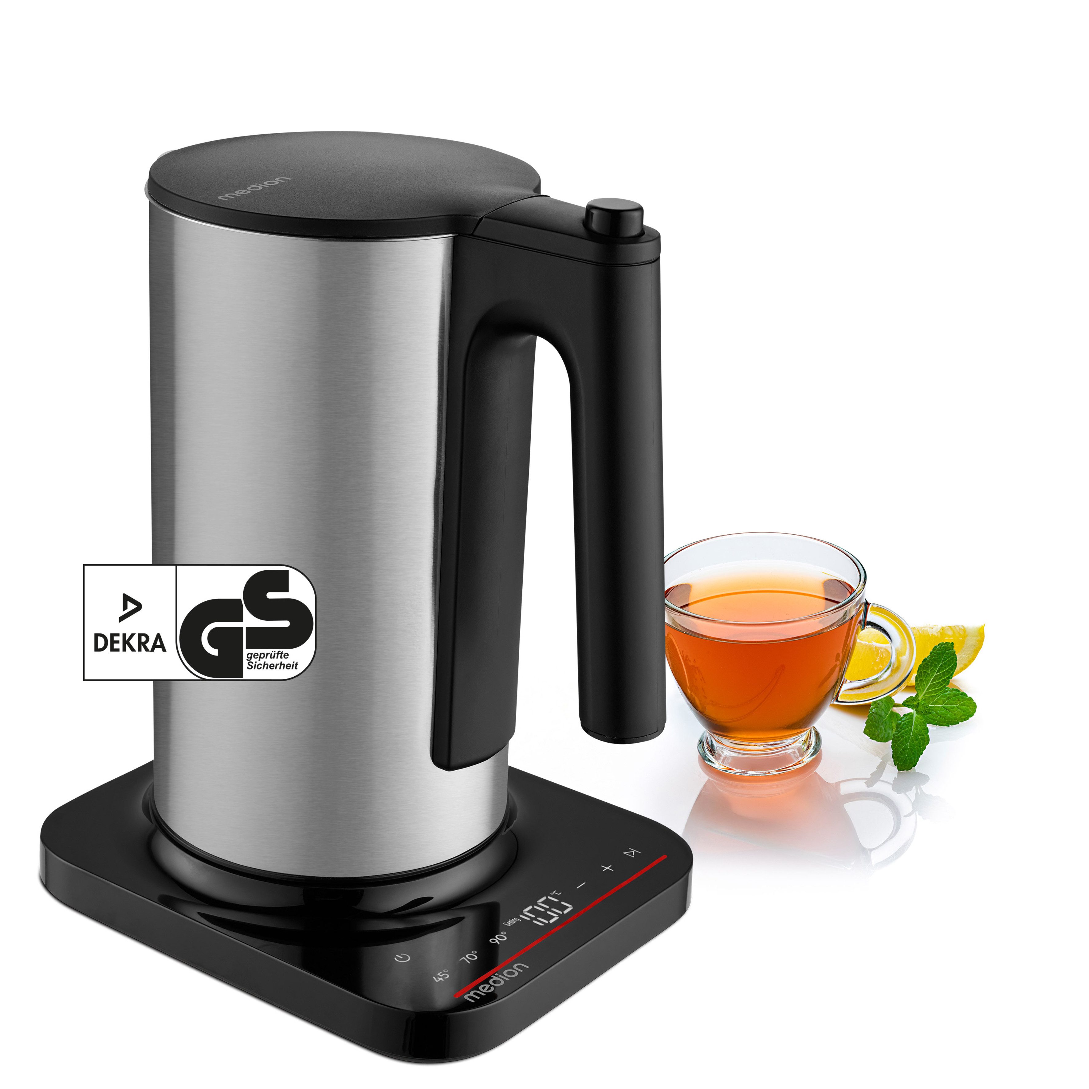 Medion® Wasserkocher MD12106, 1,5 l, 2200 W, 2.200 W, 1,5 L, LED-Display, Sensor-Touch Bedienung, Kindersicherung