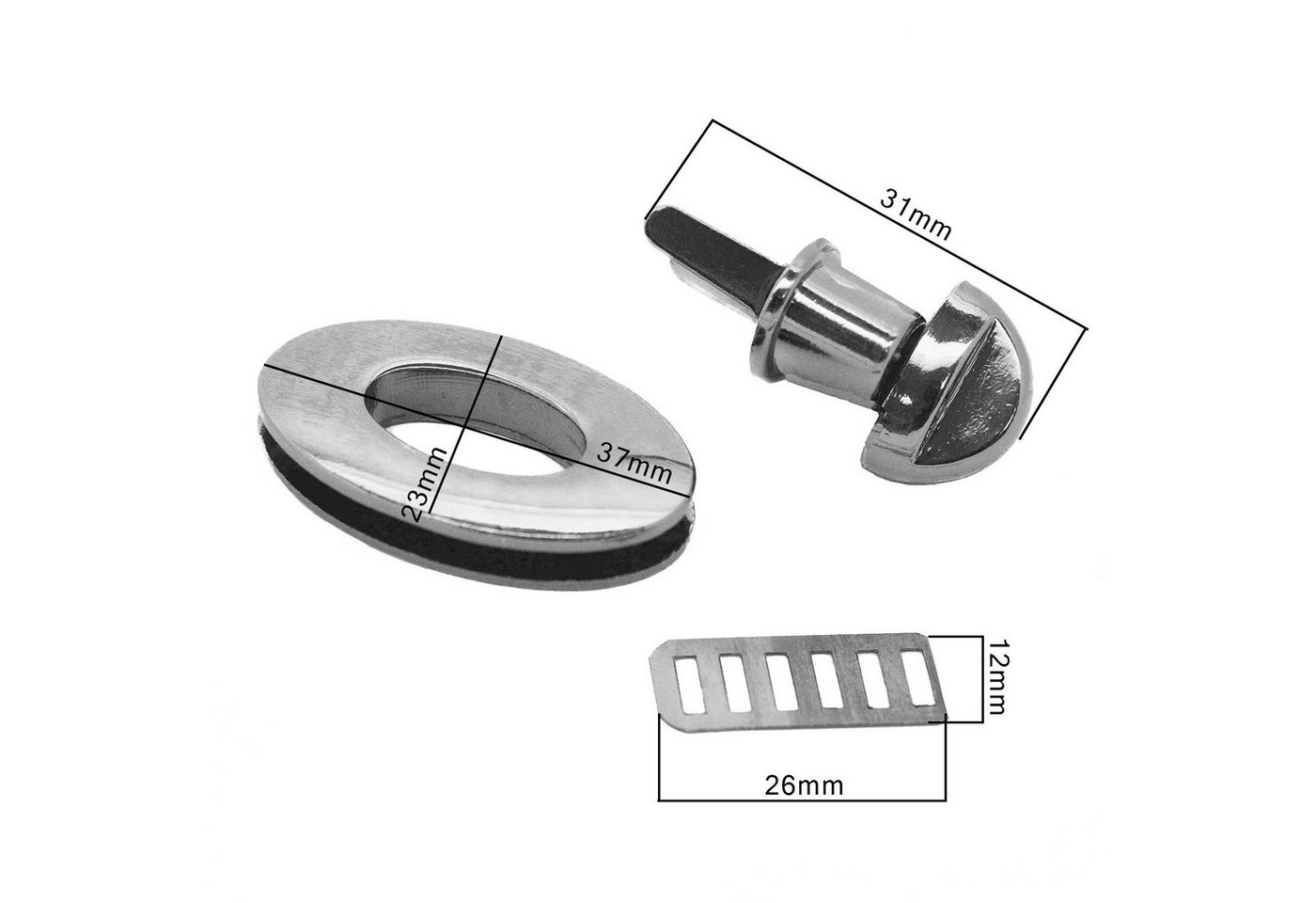 Thumbnail - maDDma Set Metall Mappenverschluss Drehverschluss 27x30mm oval Gurtstecker