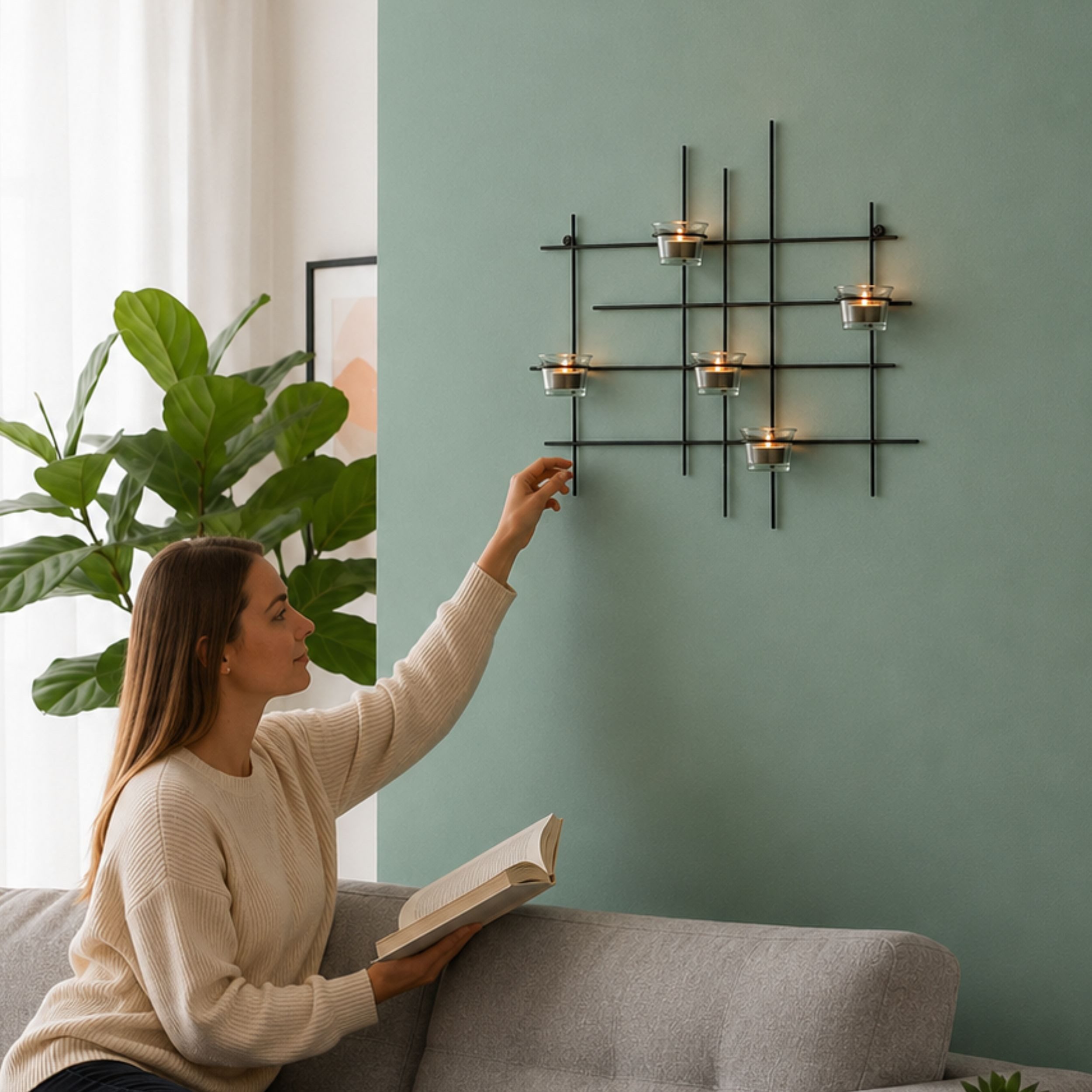 DanDiBo Teelichthalter Wand Metall Leuchter 5XXL Wandkerzenhalter 50 cm, Wandteelichthalter Kerzenhalter Wanddeko – Bild 3 von 5