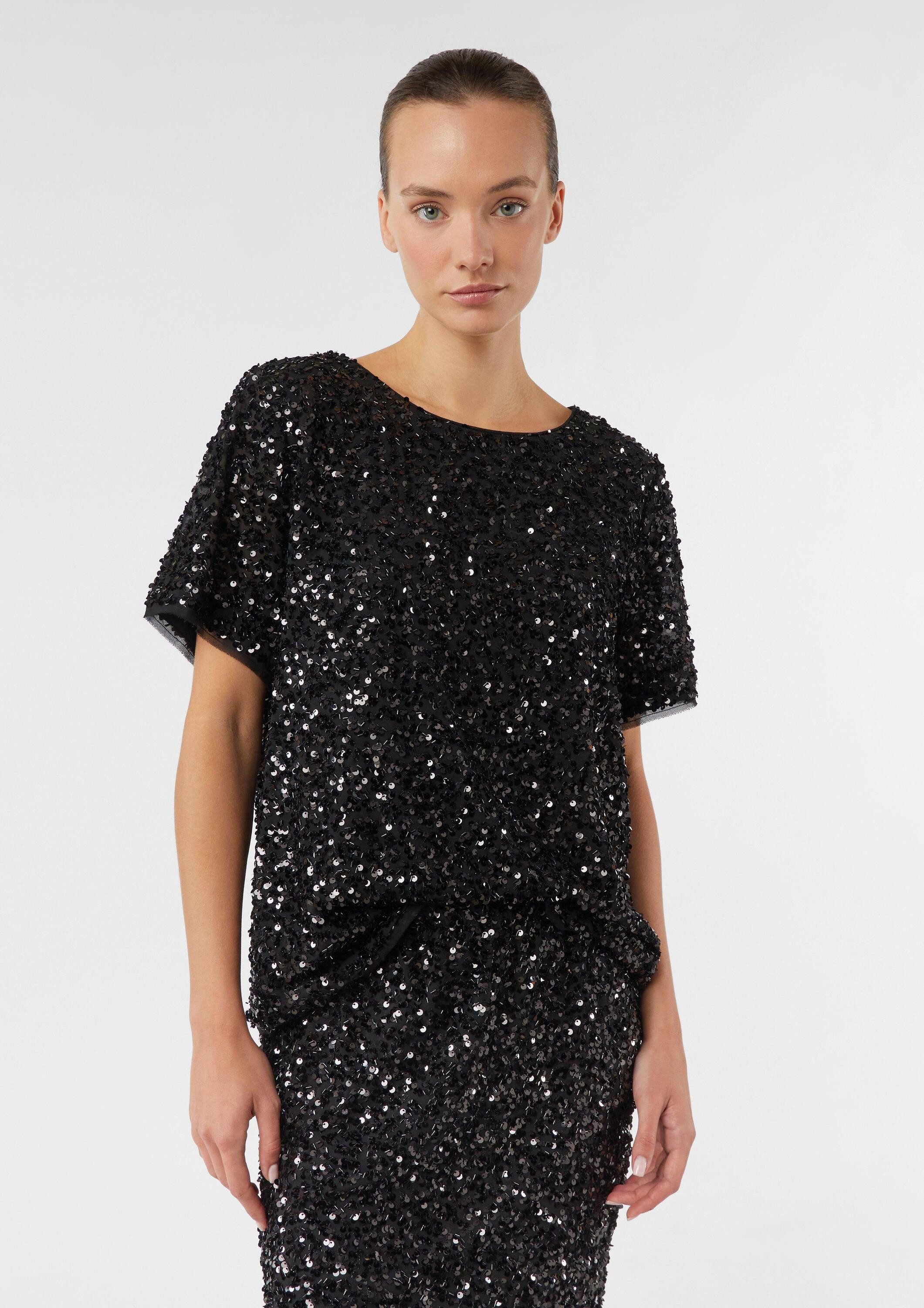 comma Kurzarmbluse Bluse Blusenshirt mit Pailletten