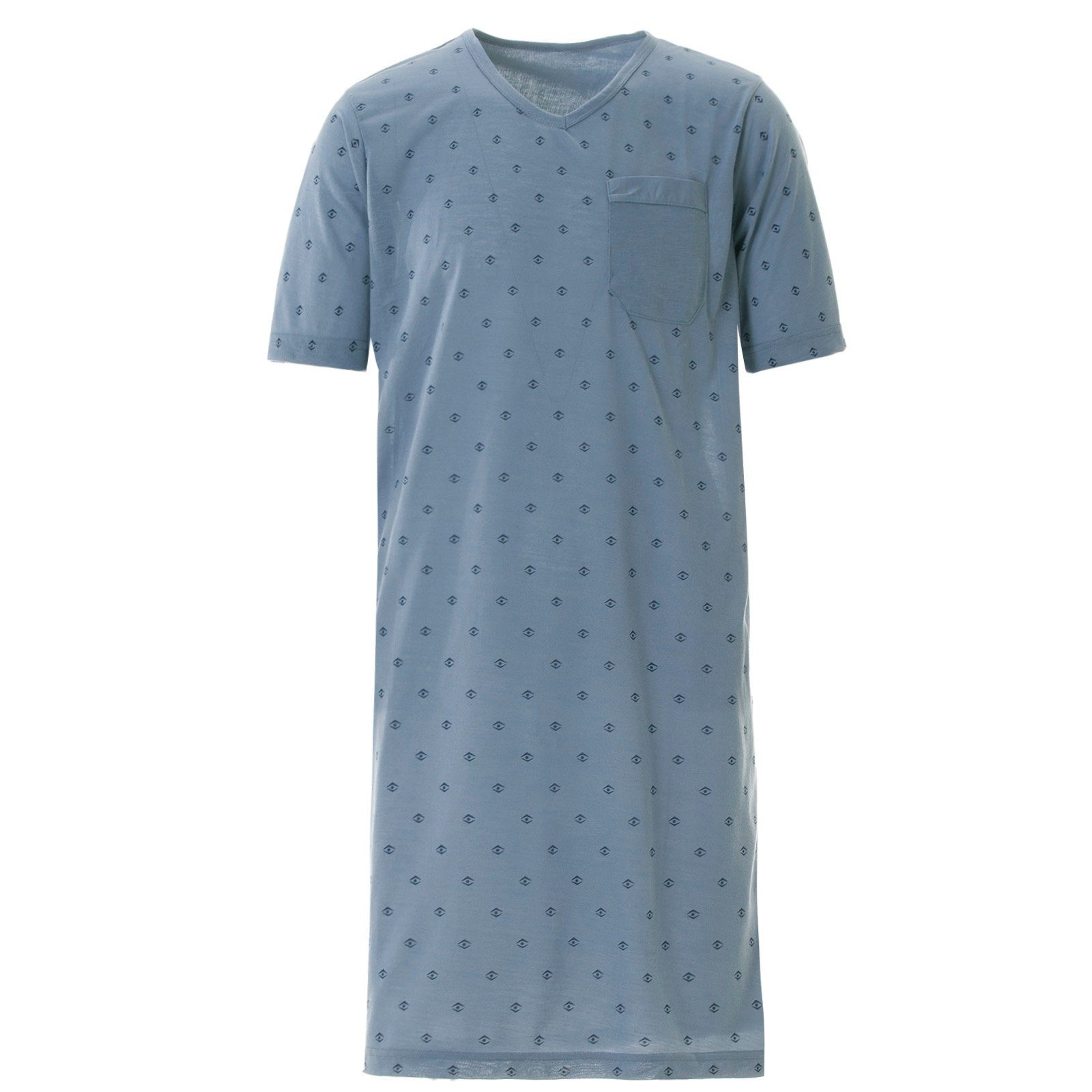 Raute Nachthemd graublau - V-Ausschnitt Kurzarm Nachthemd Lucky Auge