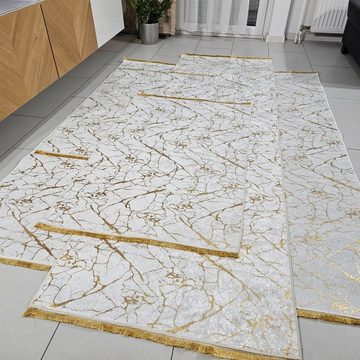 Teppich Teppich Set 4 Teilig Weiß Gold, Gardinen by Justyna, Saray hali, Wohnzimmer Teppich, Küche Teppich, Flor Teppich, Läufer