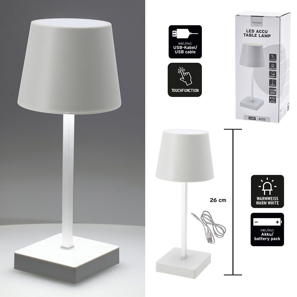 etc-shop dimmbar Akku Tischlampe LED-Leuchtmittel Tischleuchte USB Schreibtischlampe, Warmweiß, verbaut, fest Indoor Nachttischleuchte