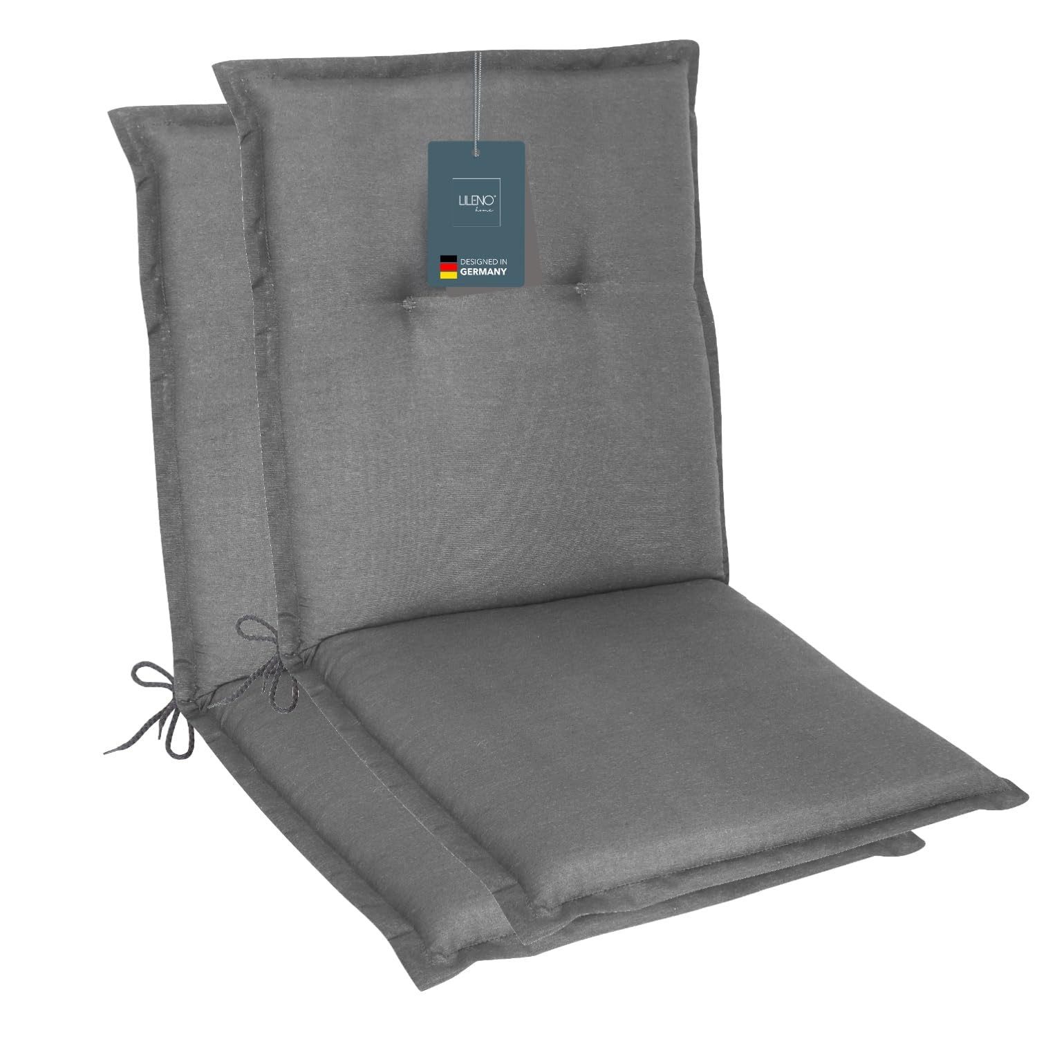 LILENO HOME Polsterauflage Niedriglehner, bequeme Sitzauflage für Gartenstühle, Stuhlkissen, (2 St., 2er Set), Gartenstuhl Auflage in Uni Mittelgrau, Sitzpolster waschbar
