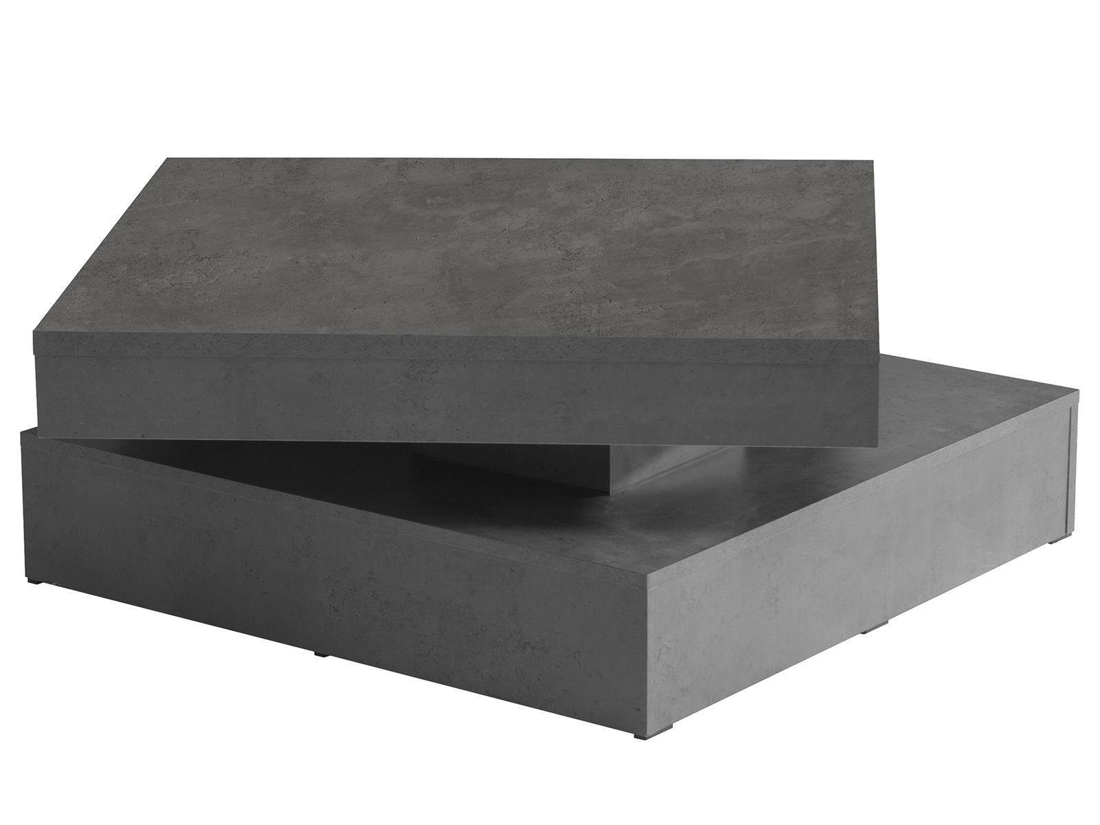 möbelando Couchtisch Coimbra, Moderner Betonoptik 78 78 mit Tischplatte. Dunkelgrau Höhe Spanplatte Couchtisch cm, aus in Breite (93) cm, cm Tiefe 34,3 rotierender