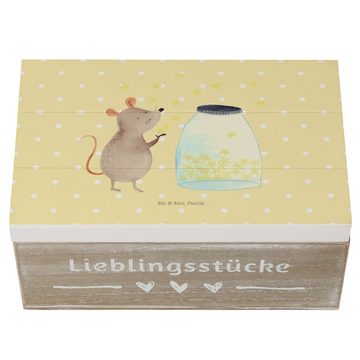 Mr. & Mrs. Panda Dekokiste Maus Sterne - Gelb Pastell - Geschenk, Geburtstag, Hoffnung, Holzkist (1 St)