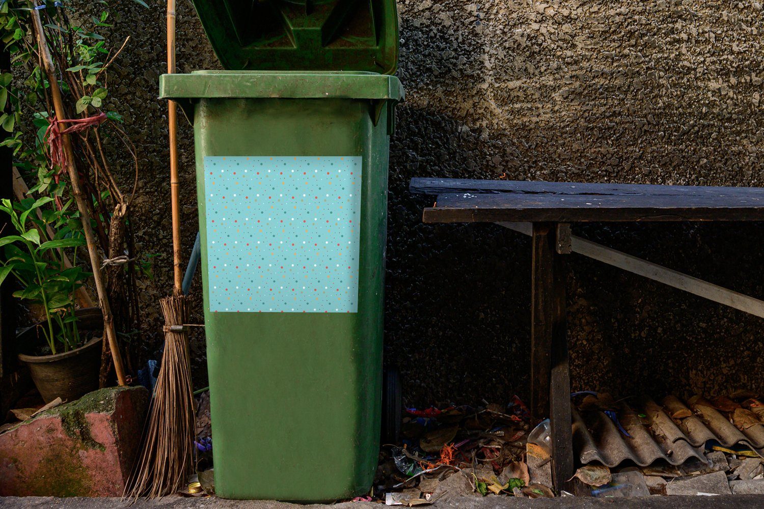 Wandsticker Abfalbehälter Container, Polka Sticker, Blau Mülltonne, - - (1 dots Muster MuchoWow Mülleimer-aufkleber, St),
