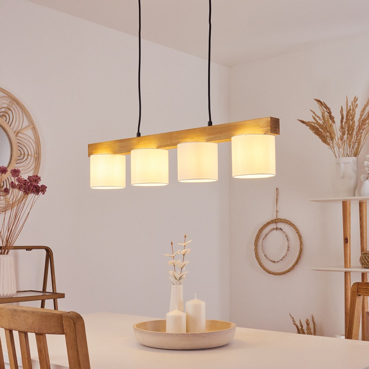 hofstein Pendelleuchte »Maslianico« 4-flammige Hängelampe aus Metall/Holz/S günstig online kaufen