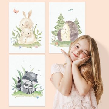 CreativeRobin Poster Schönes Kinderzimmer Tiere-Poster-Set, Boho Waldtiere