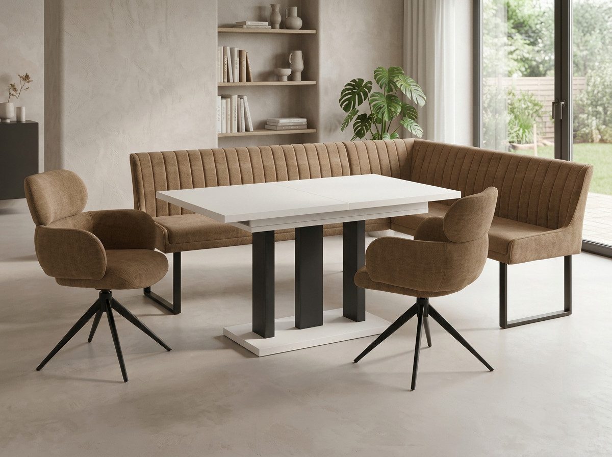 Endo-Moebel Eckbankgruppe Eckbankgruppe Esstisch ausziehbar 2 Stühle Eckbank Farbauswahl Set