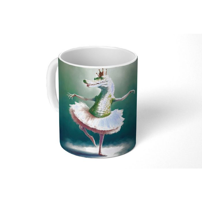 MuchoWow Tasse Krokodil - Krone - Gold - Ballett - Porträt - Kinder Keramik Kaffeetassen Teetasse Becher Teetasse Geschenk